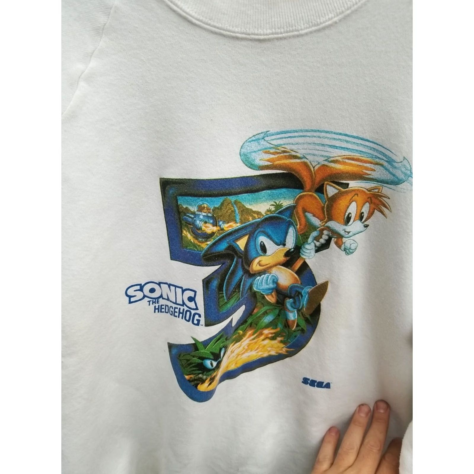 Fruit Of The Loom VINTAGE Sonic The Hedgehog 3 Crew Neck Sweatshirt Fruit of the Loom Men XL White Graphic Print 90s USA Sweatshirt Size US XL / EU 56 / 4 - 2 Thumbnail