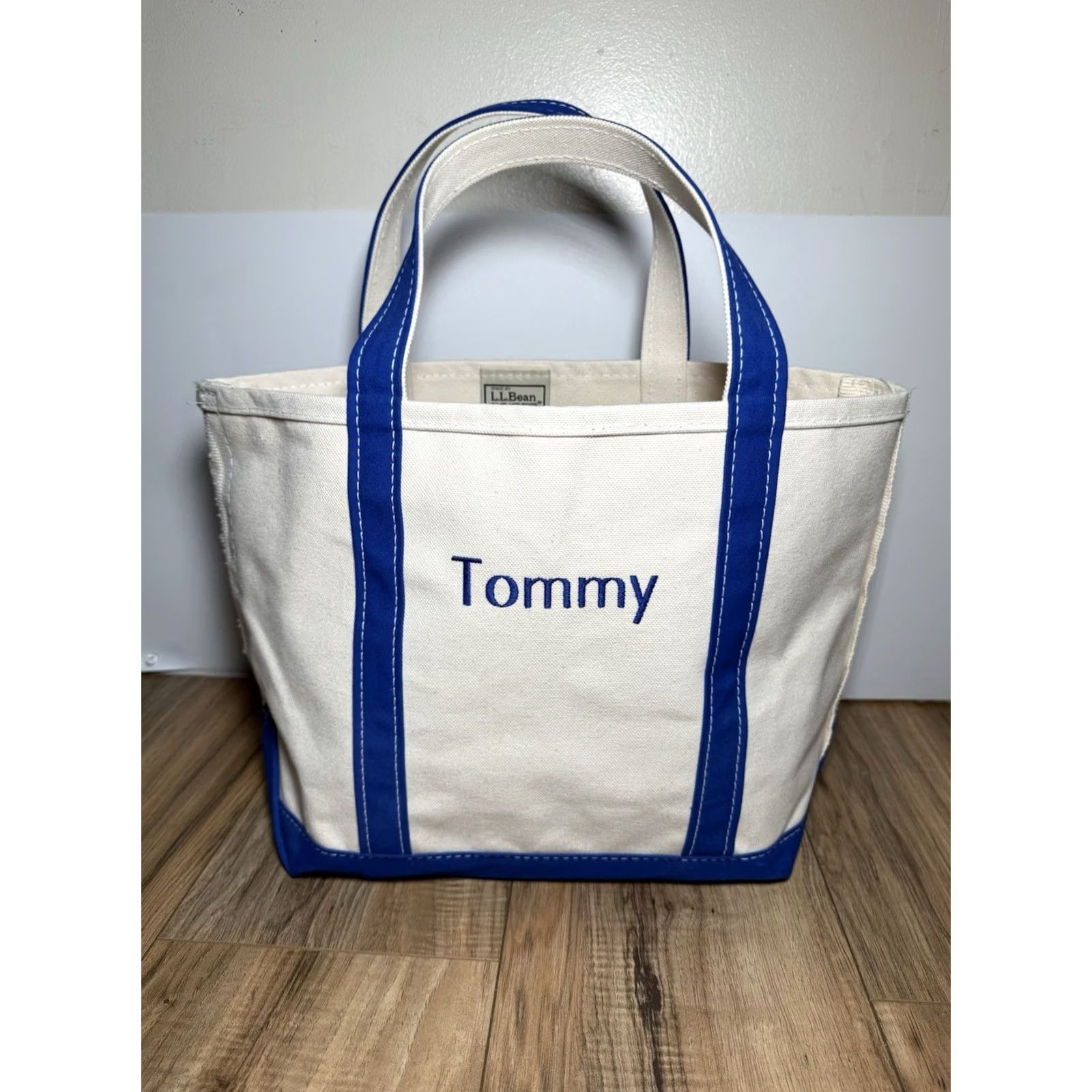 Vintage VINTAGE LL BEAN Boat And Tote Bag Canvas Embroidered “TOMMY” Monogram Blue Almond Medium Bag Womens/Mens Size ONE SIZE - 2 Thumbnail