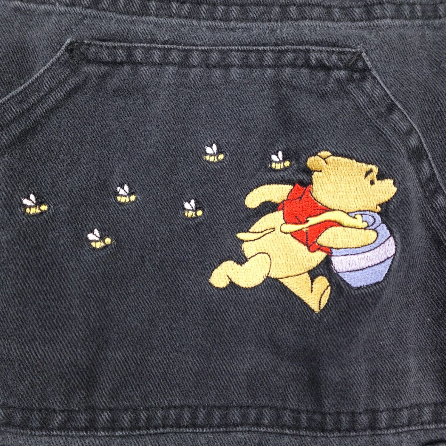 Disney VINTAGE Winnie The Pooh Overalls Women Large Black Denim Jean Disney Embroidered Size 36" / US 14 / IT 50 - 3 Thumbnail