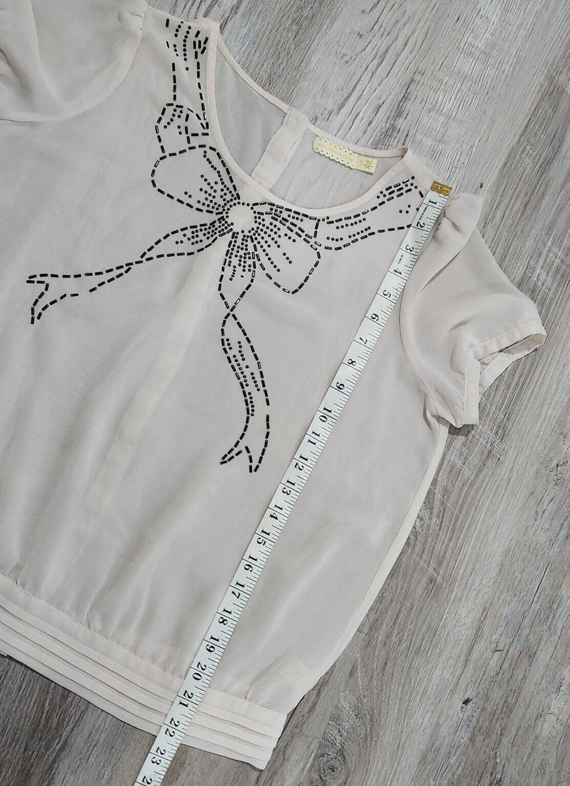 Designer Pins And Needles Top Size Large Pink Embellished Bow Size L / US 10 / IT 46 - 6 Thumbnail