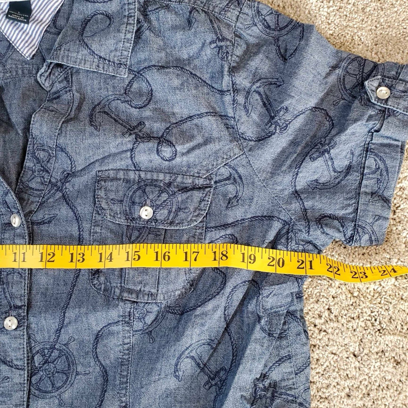 Vintage Karen Scott Button-Up Nautical Shirt Blue L Golf Women Regular Short Sleeve Collared Nautical Pattern Nautical Theme Shirt Size L / US 10 / IT 46 - 4 Thumbnail