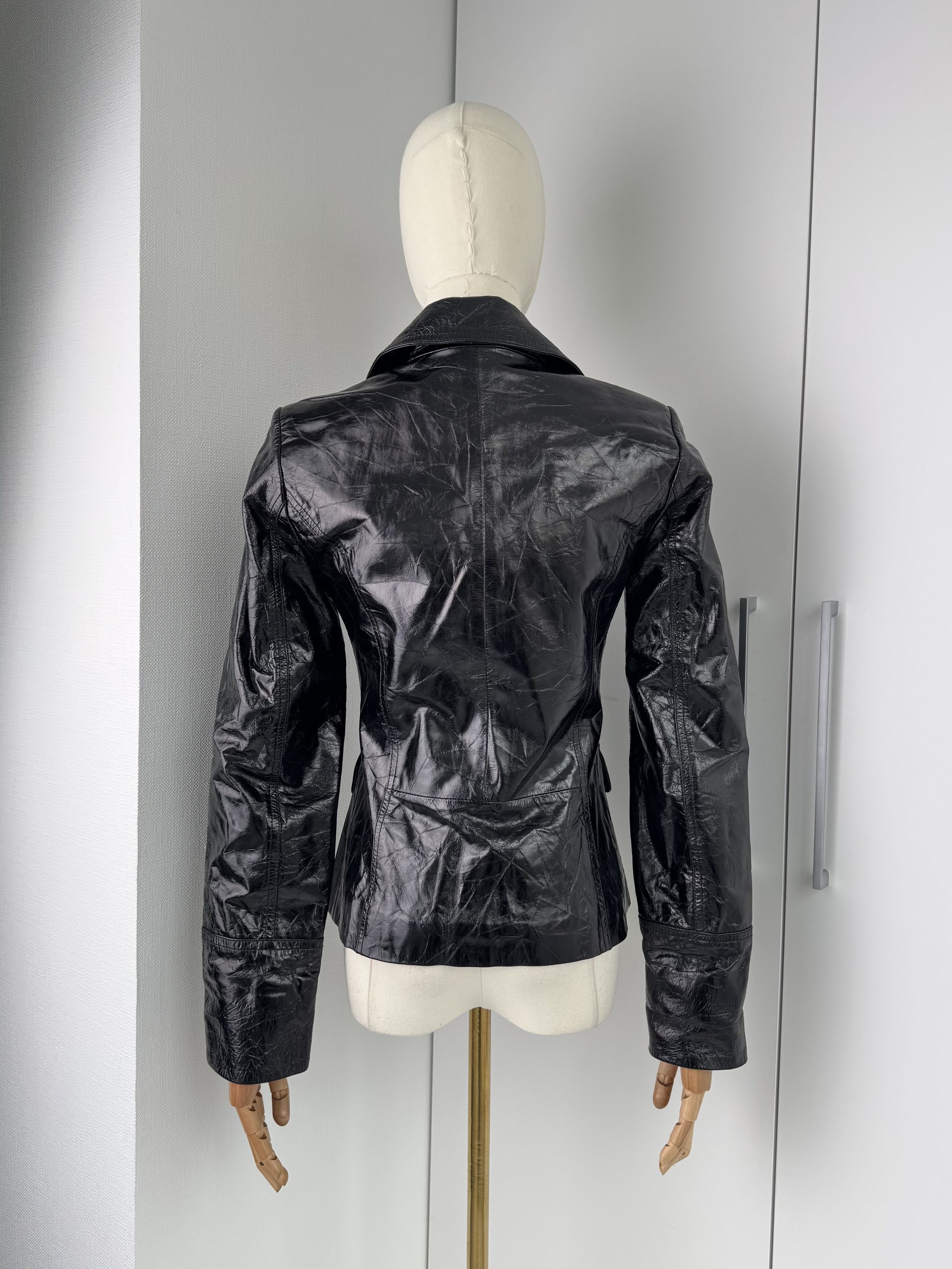 Vintage Women Black Leather Jacket Y2K Vintage Button Up Fitted Size XS / US 0-2 / IT 36-38 - 4 Thumbnail
