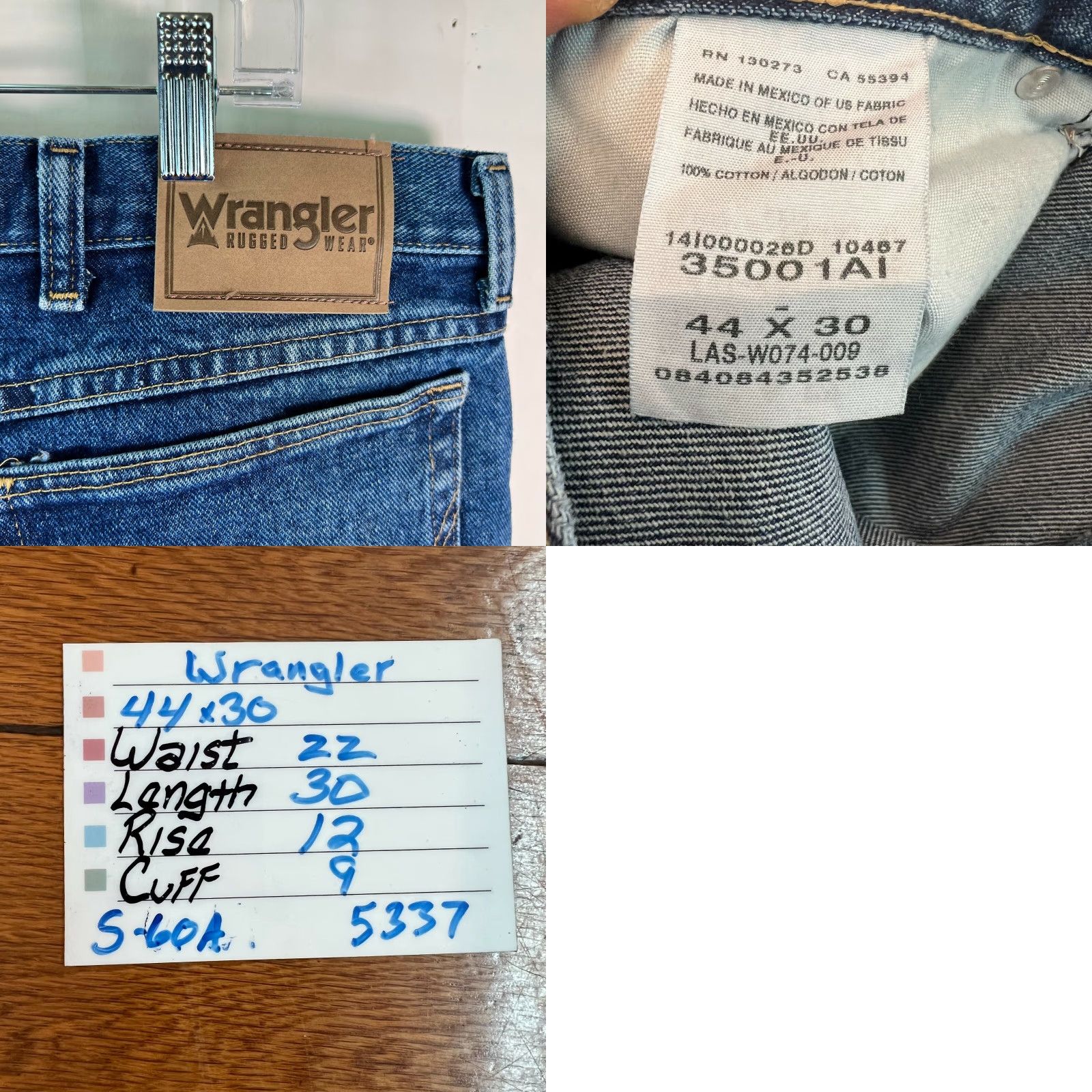 Wrangler Wrangler Mens Straight Jeans Denim Blue 44X30 Regular Mid Rise Carded: 5-Pocket, Belt Loops, Button Closure, 100% Cotton, Mexico, Rugged Wear Size US 44 / EU 60 - 8 Thumbnail