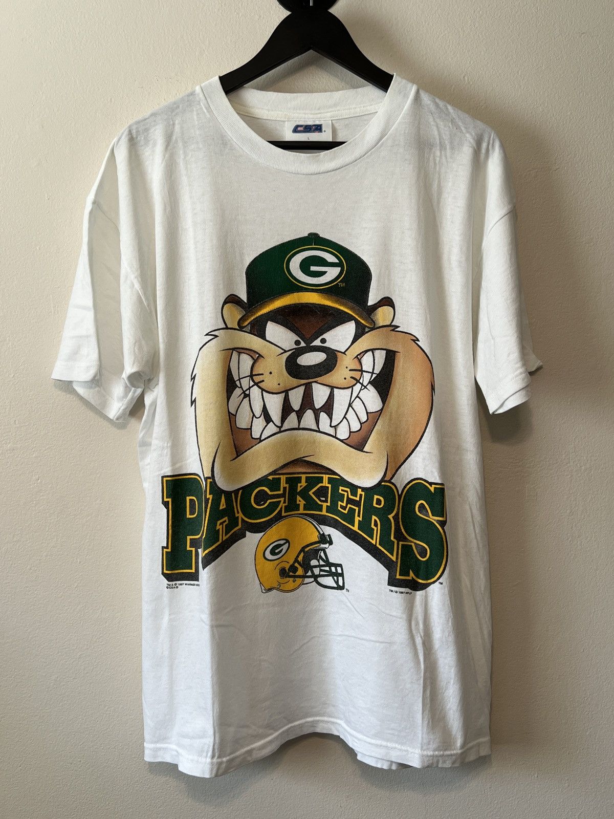 Vintage Green Bay Packers 1997 Big Grin Taz T Shirt Size L