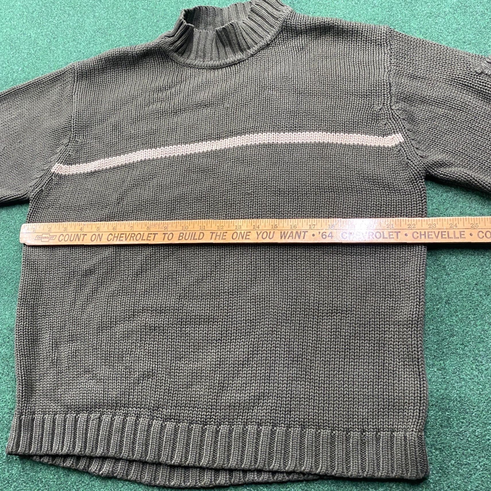 Olive VINTAGE Striped Knit Sweatshirt Mens M Olive Green 90S Y2K Heavy Acrylic Sweater Size US M / EU 48-50 / 2 - 5 Thumbnail