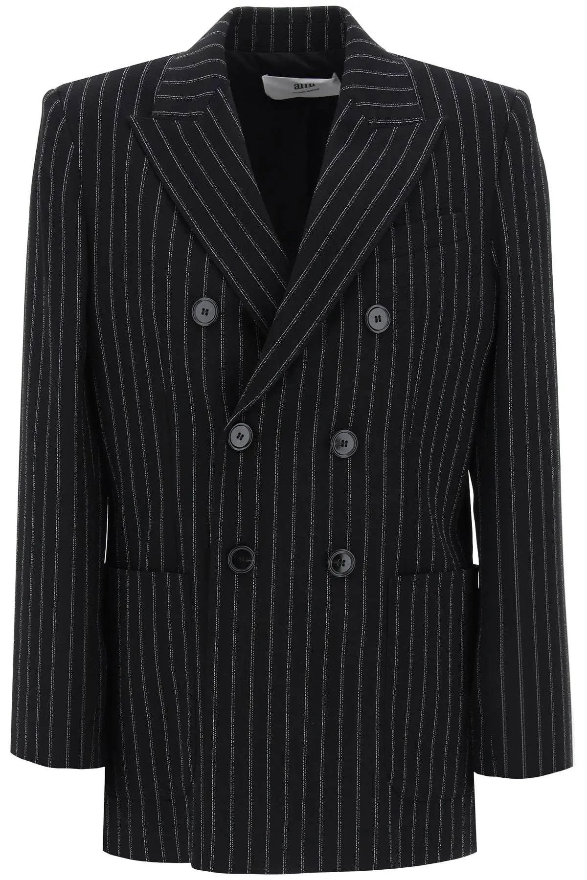 o1s22i1n0324 Double-breasted Pinstripe Blazer in Black