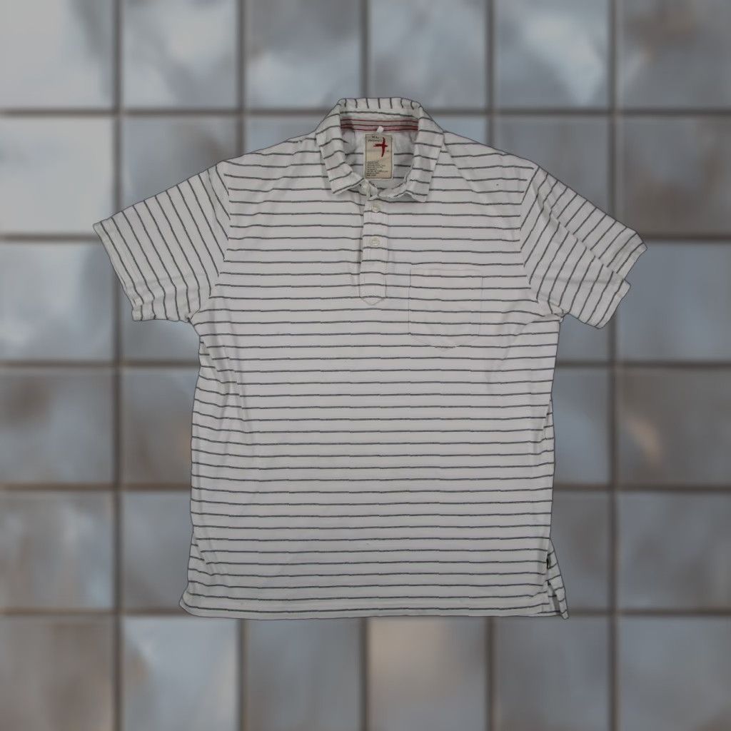 Relwen Relwen Polo Shirt Mens XL White Navy Stripe 100% Cotton Jersey Casual Pocket Size US XL / EU 56 / 4 - 1 Thumbnail