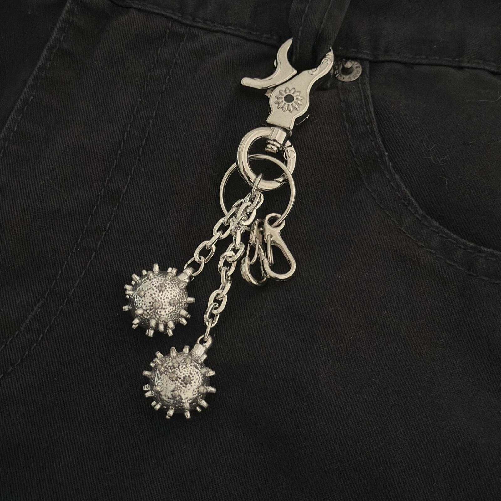 Jewelry Cyber Spike Ball Keychain | Metal Punk Street Size ONE SIZE - 2 Thumbnail