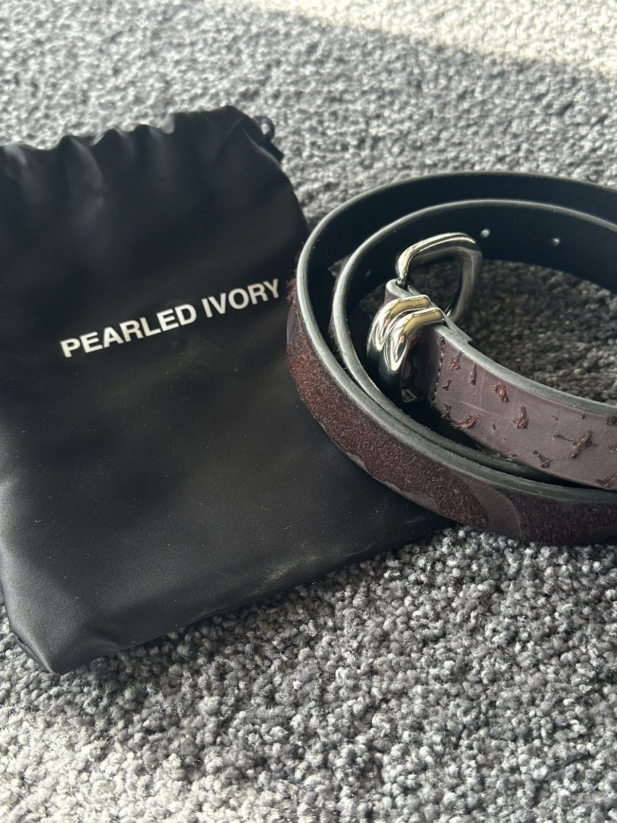 Pearled Ivory Pearled Ivory Pony Hair Leather Belt Size 30 - 1 Preview