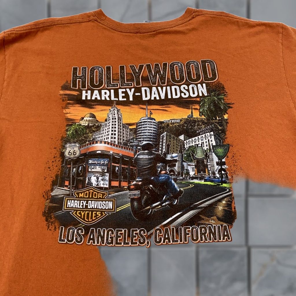 Harley Davidson Harley-Davidson Shirt Mens XL California Biker Motorcycle Graphic Print Crew Neck Short Sleeve Cotton Orange Size US XL / EU 56 / 4 - 1 Thumbnail