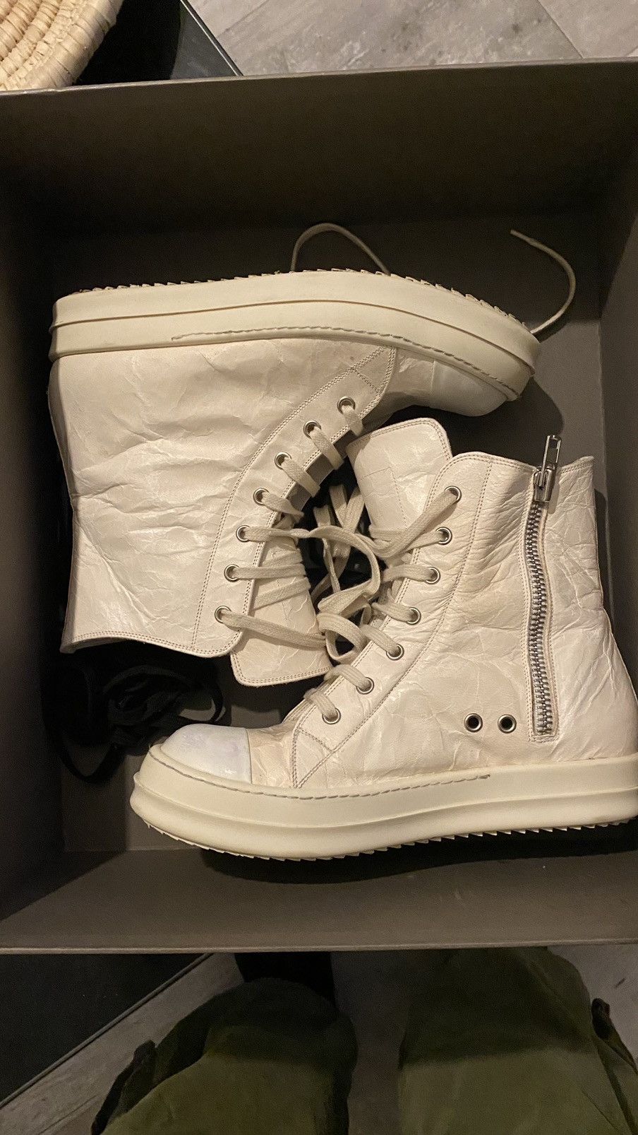 image of Mainline Rick Owens Leather Milk Ramones Shoes in White, Men's (Size 7)