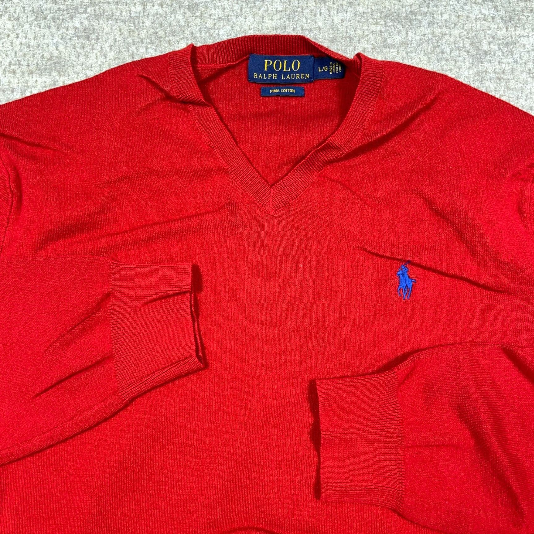 Polo Ralph Lauren Polo Ralph Lauren Sweater Men Large Red Pima Cotton V Neck Soft Golf Blue Pony Size US L / EU 52-54 / 3 - 3 Thumbnail