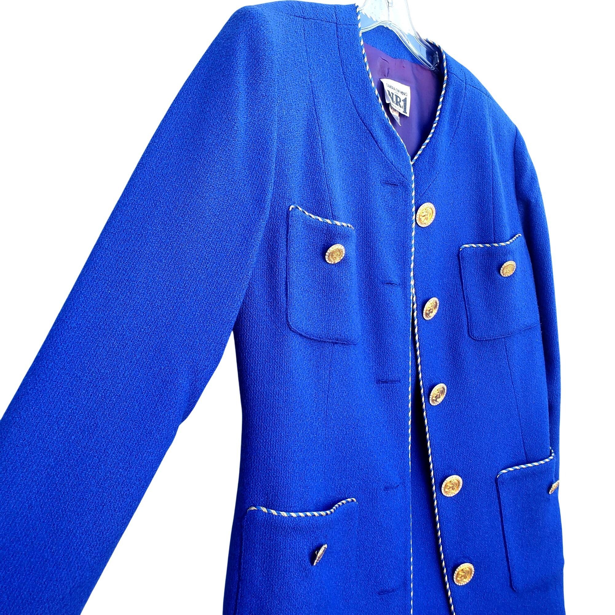 Vintage Vintage 80s Electric Blue Wool Power Skirt Suit L XL Rhinest Size XL / US 12-14 / IT 48-50 - 7 Thumbnail
