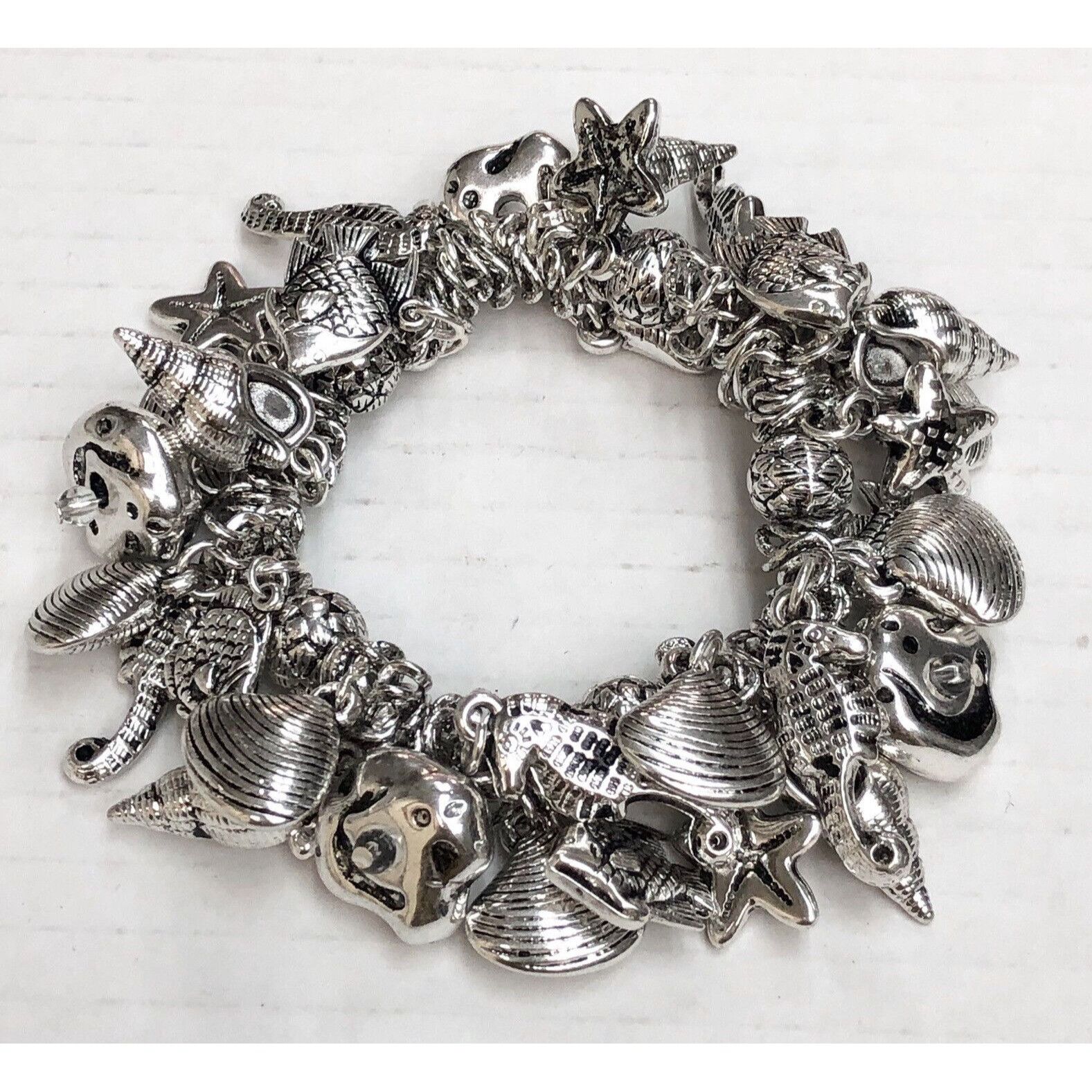 Other New silver sea life shell fish charm stretch bracelet Size ONE SIZE - 1 Thumbnail