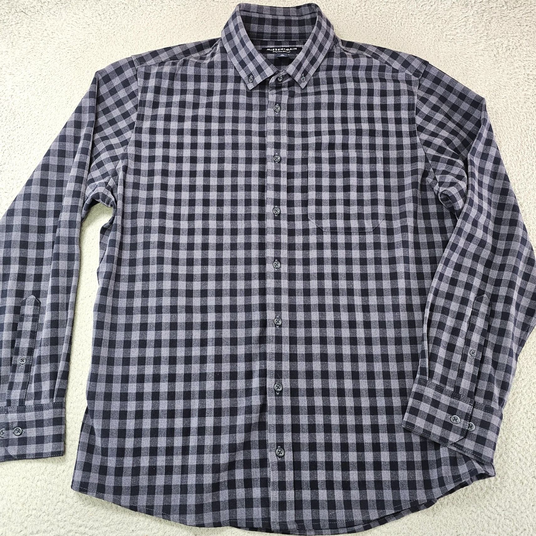 Mizzen+Main Mizzen+Main Shirt Mens XL Gray Blue Gingham Button Down Trim Fit Performance Shirt Size US XL / EU 56 / 4 - 2 Thumbnail