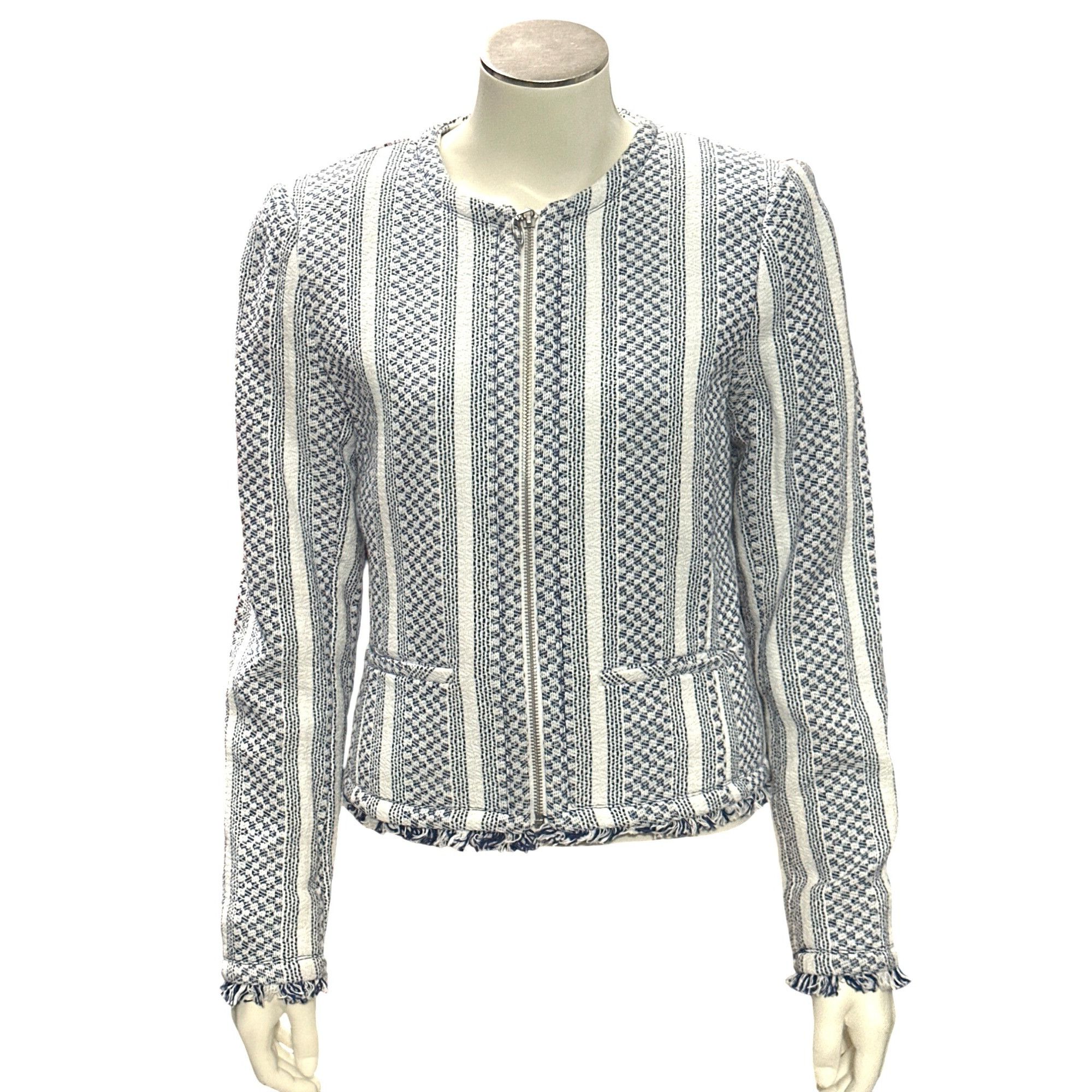 Other Adrienne Vittadini Small Woven Cotton Fringe Tweed Zip Jacke Size S / US 4 / IT 40 - 2 Thumbnail
