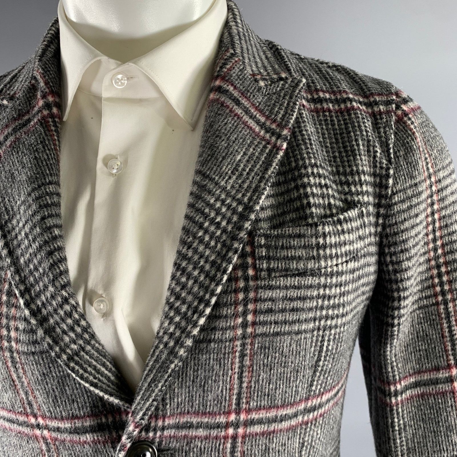 Ts(S) TS (S) Size S Grey Plaid Wool Blend Peak Lapel Sport Coat Size 36R - 2 Thumbnail