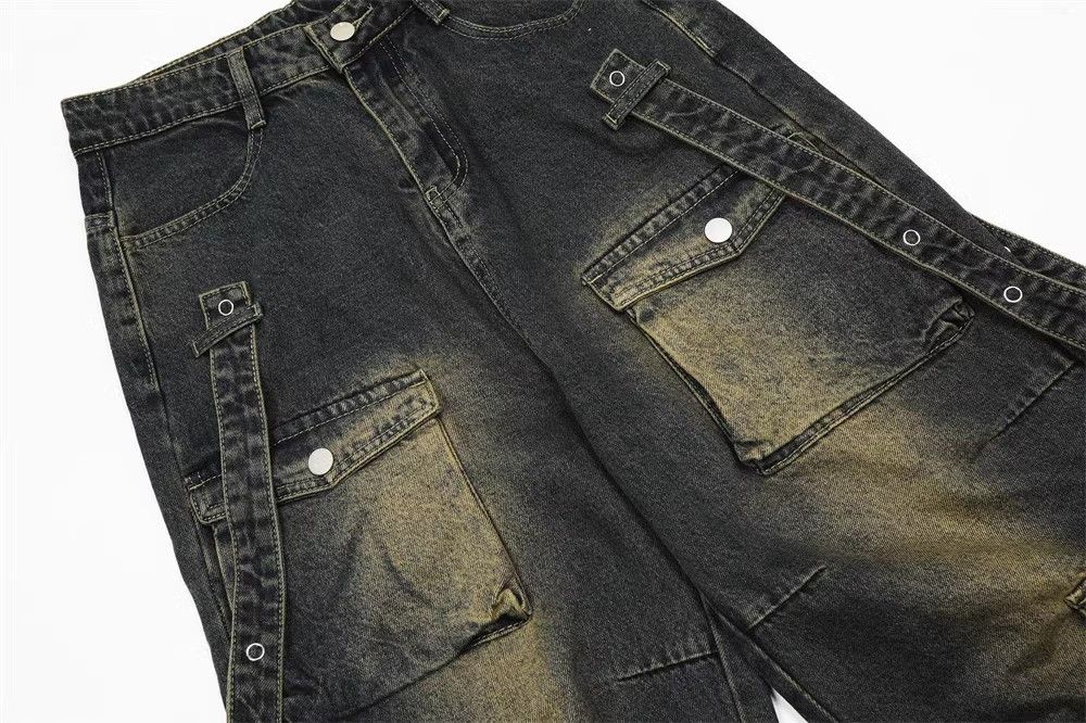 Japanese Brand Men's washed distressed loose multi-pocket cargo jeans Size US 32 / EU 48 - 6 Thumbnail