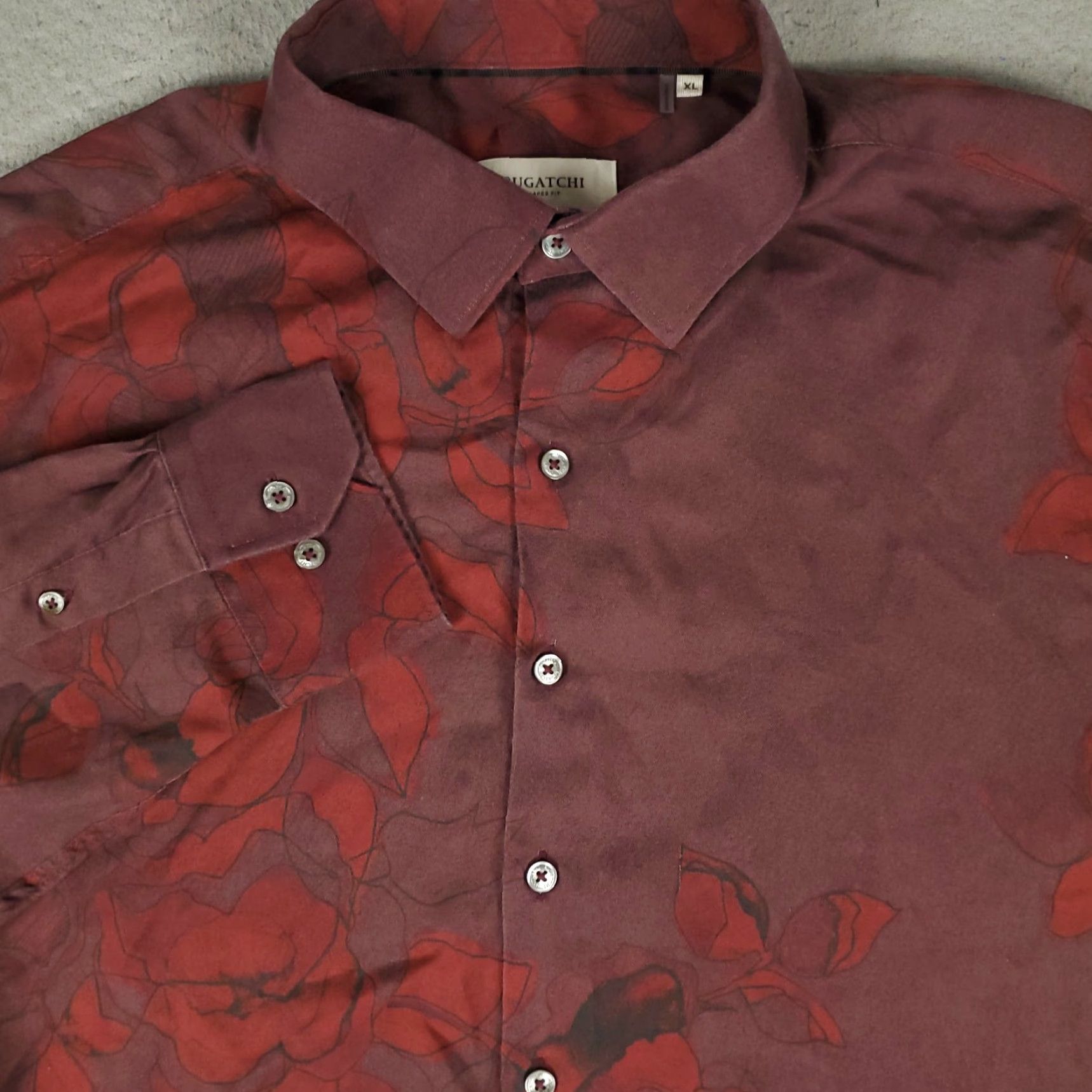BUGATCHI VINTAGE Bugatchi Uomo Shirt Mens XL Red Floral Shaped Fit Button Up Long Sleeve Size US XL / EU 56 / 4 - 2 Thumbnail