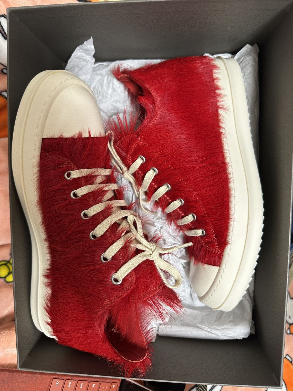 Rick Owens Rick Owens Red Pony Hair Low Top Ramones | Grailed