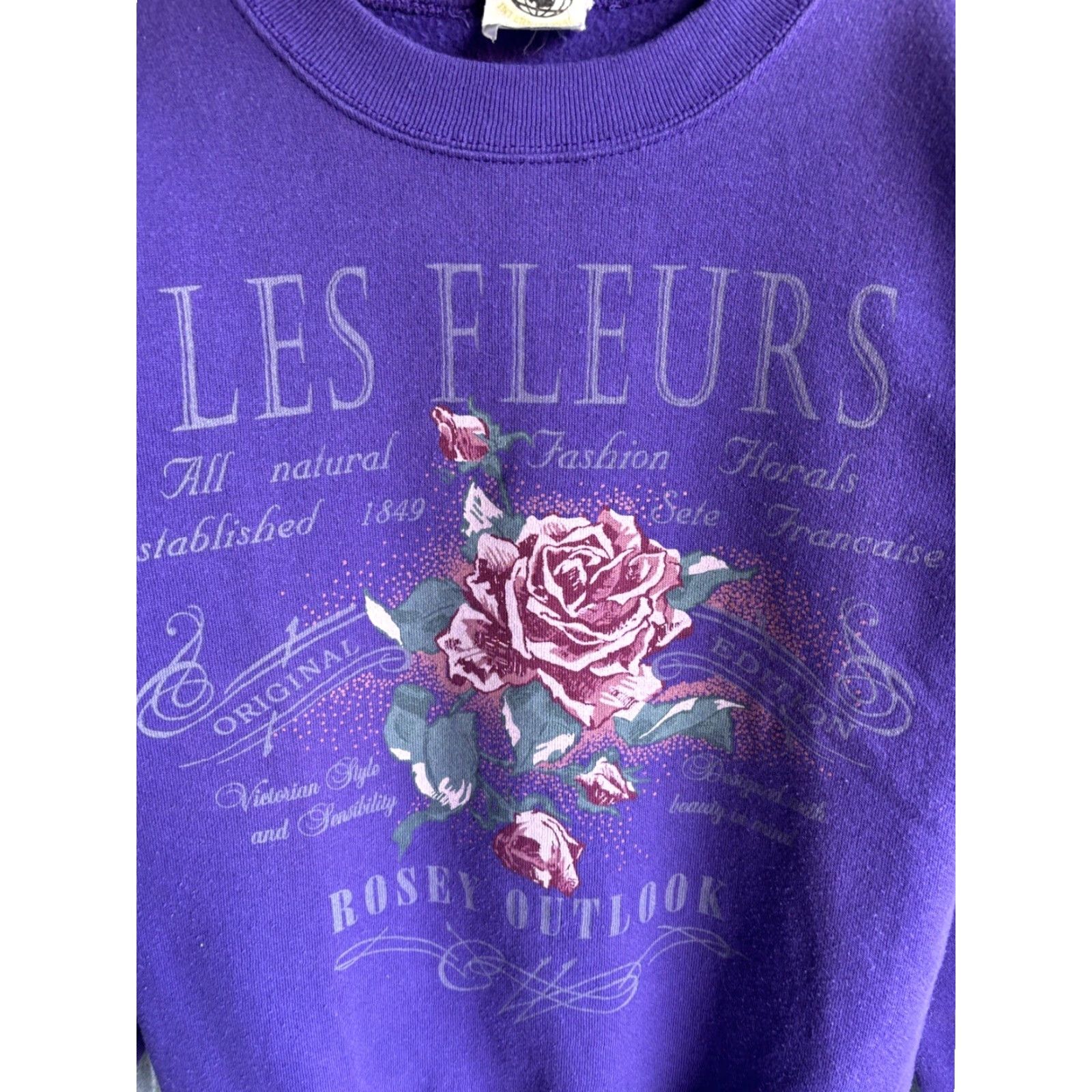 Vintage VINTAGE Flower Sweatshirt XL Women Purple 100% Cotton Fleece Pullover Crew Neck Floral Paris Activewear All Seasons Breathing Size XL / US 12-14 / IT 48-50 - 3 Thumbnail