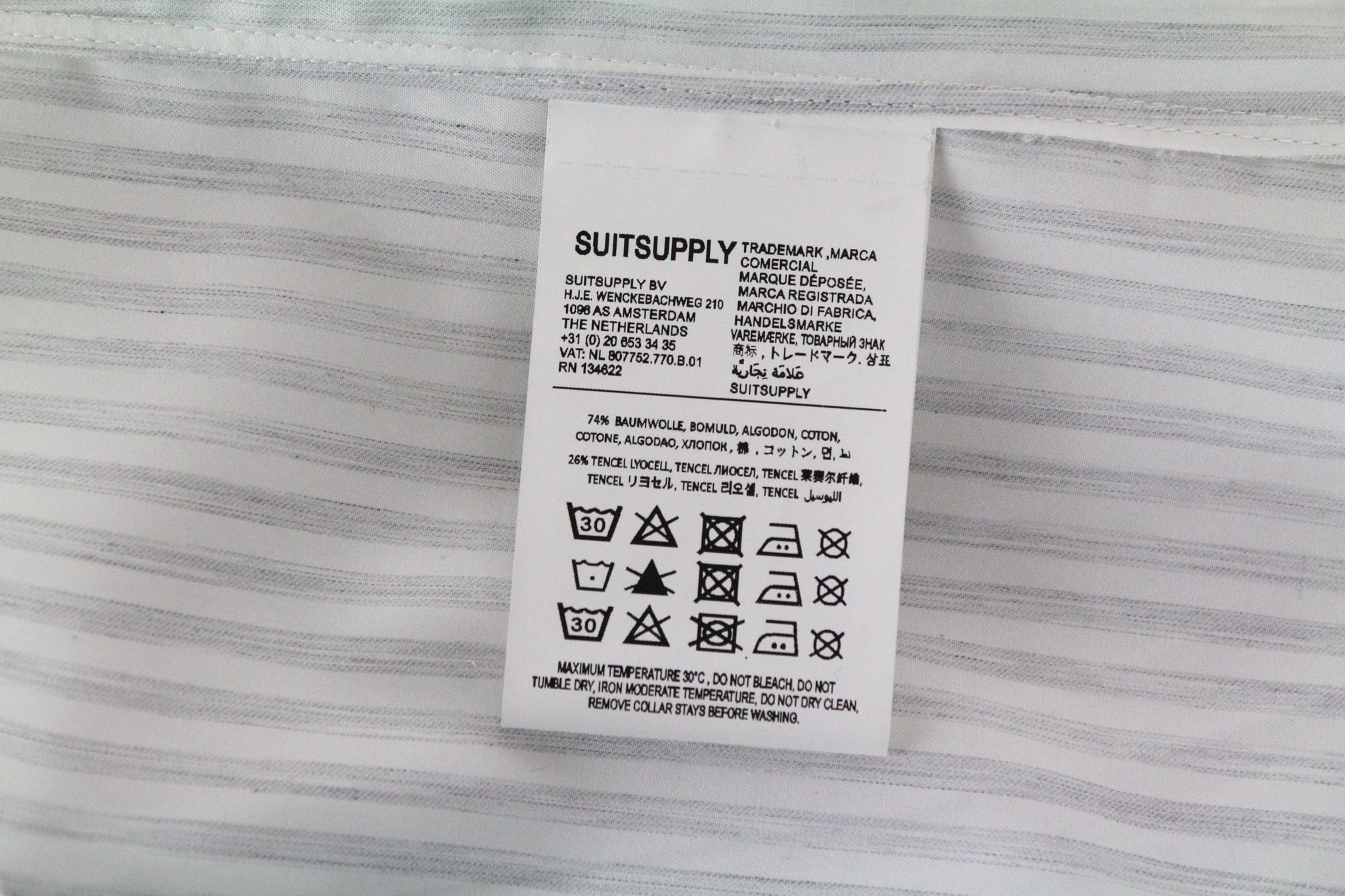 Suitsupply 38/15 Extra Slim Grey Cotton Blend Striped 72839 Size 38R - 7 Thumbnail
