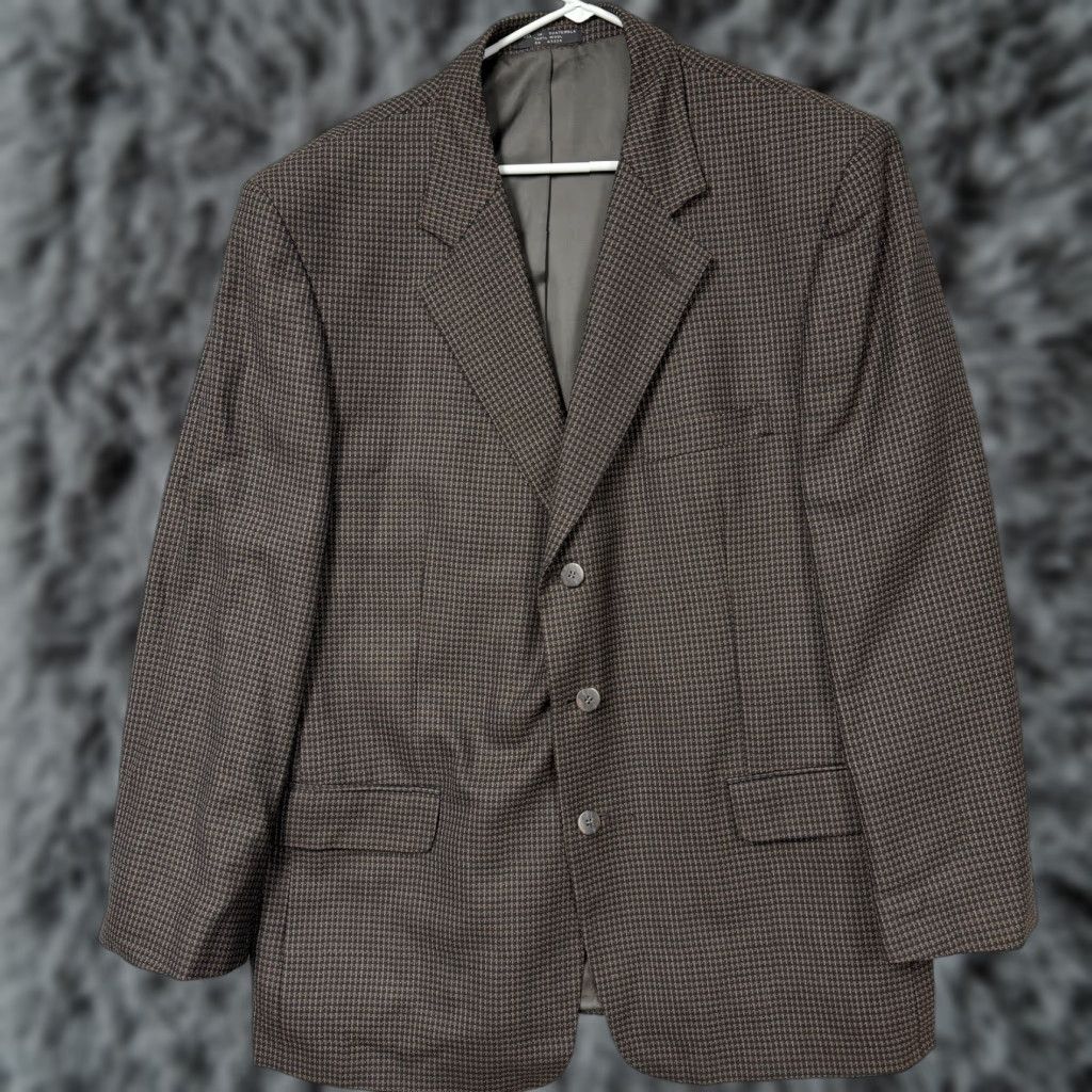 Jones New York Jones New York Sport Coat Mens 44 Brown Wool Check Tweed Blazer Business Size 44R - 1 Thumbnail