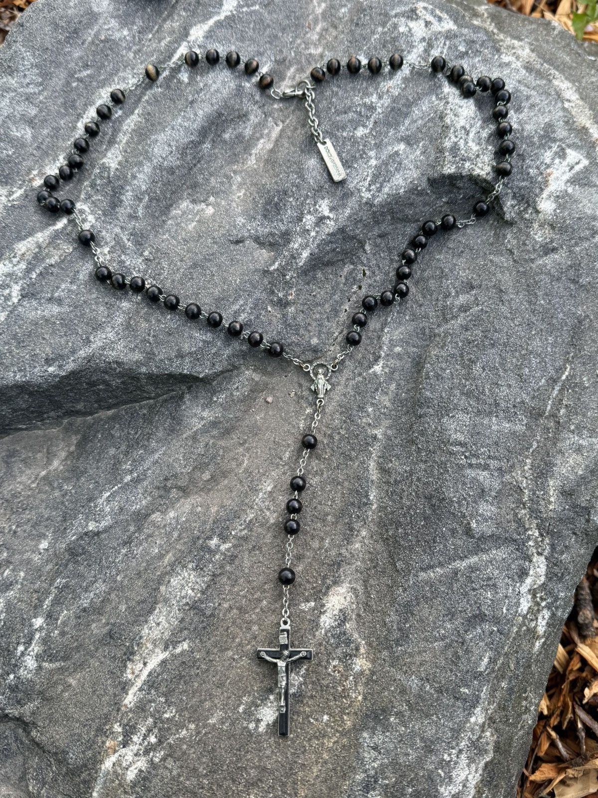 Dolce & Gabbana Black Pearl Cross Rosary Necklace Vintage