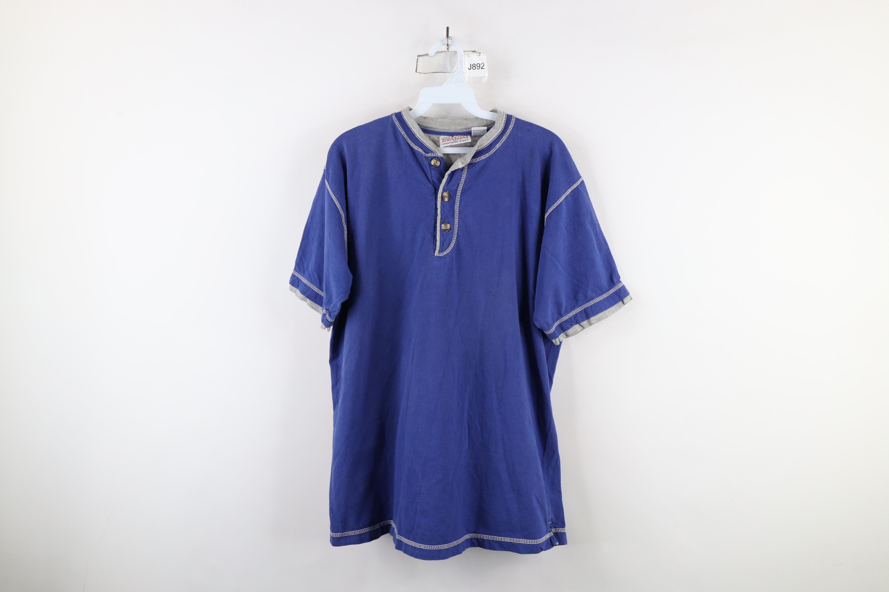 Vintage Vintage 90s MLB Baseball Blank Layered Henley T-Shirt Blue Size US L / EU 52-54 / 3 - 1 Thumbnail
