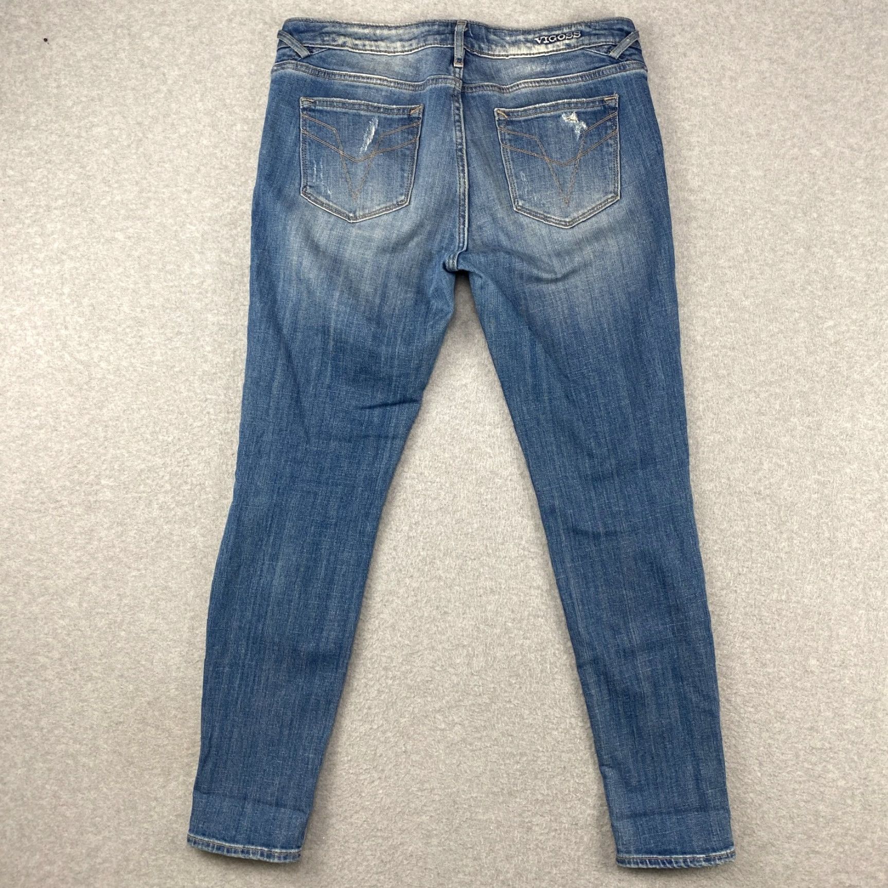 Vintage VIGOSS Chelsea Skinny Jeans 33x28 Blue Ankle Stretch Denim Distressed Logo Belt Loops 5-Pocket Women Size 24" / US 00 / IT 34 - 7 Thumbnail