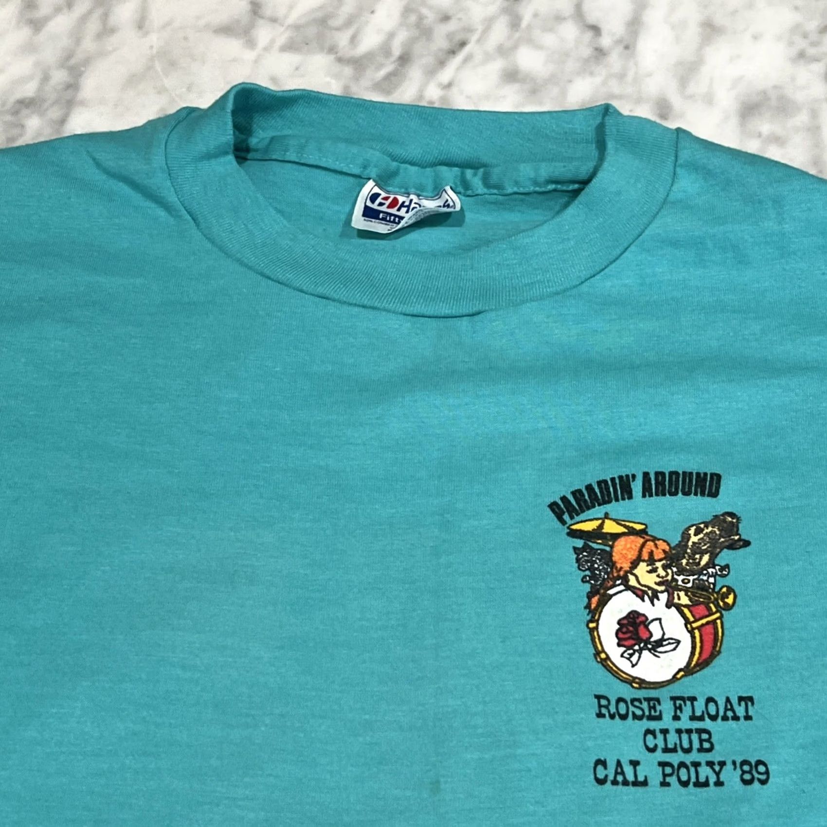 Hanes VINTAGE Cal Poly Rose Float Parade Club T Shirt XL Single Stitch Blue USA Shirt Mens Size US XL / EU 56 / 4 - 6 Thumbnail
