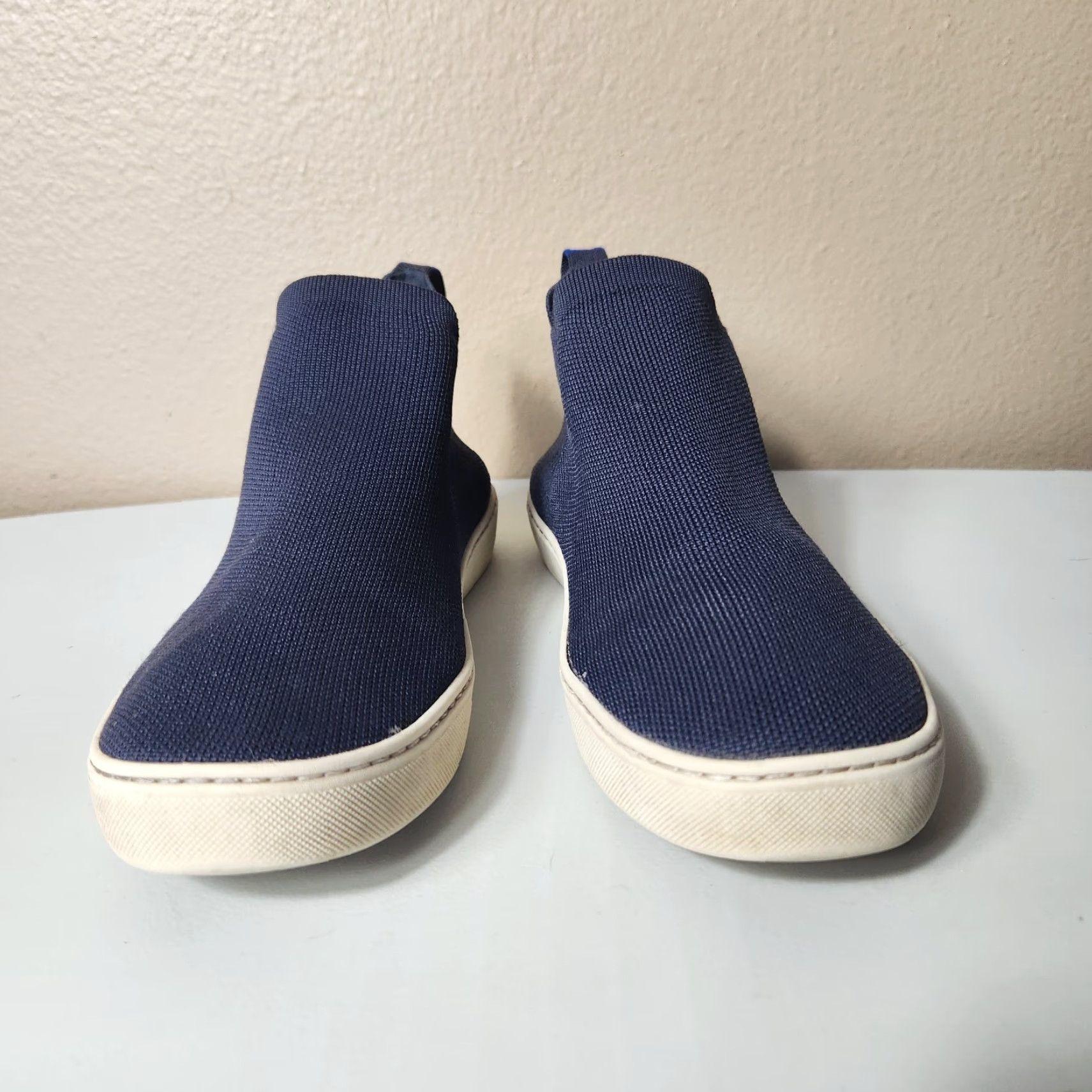 Vintage Rothy’s Chelsea Navy Knit Recycled Textile Pull On Bootie - Women - Size 10.5 - Casual Blue Sneaker Booties Size US 11 / IT 41 - 4 Thumbnail