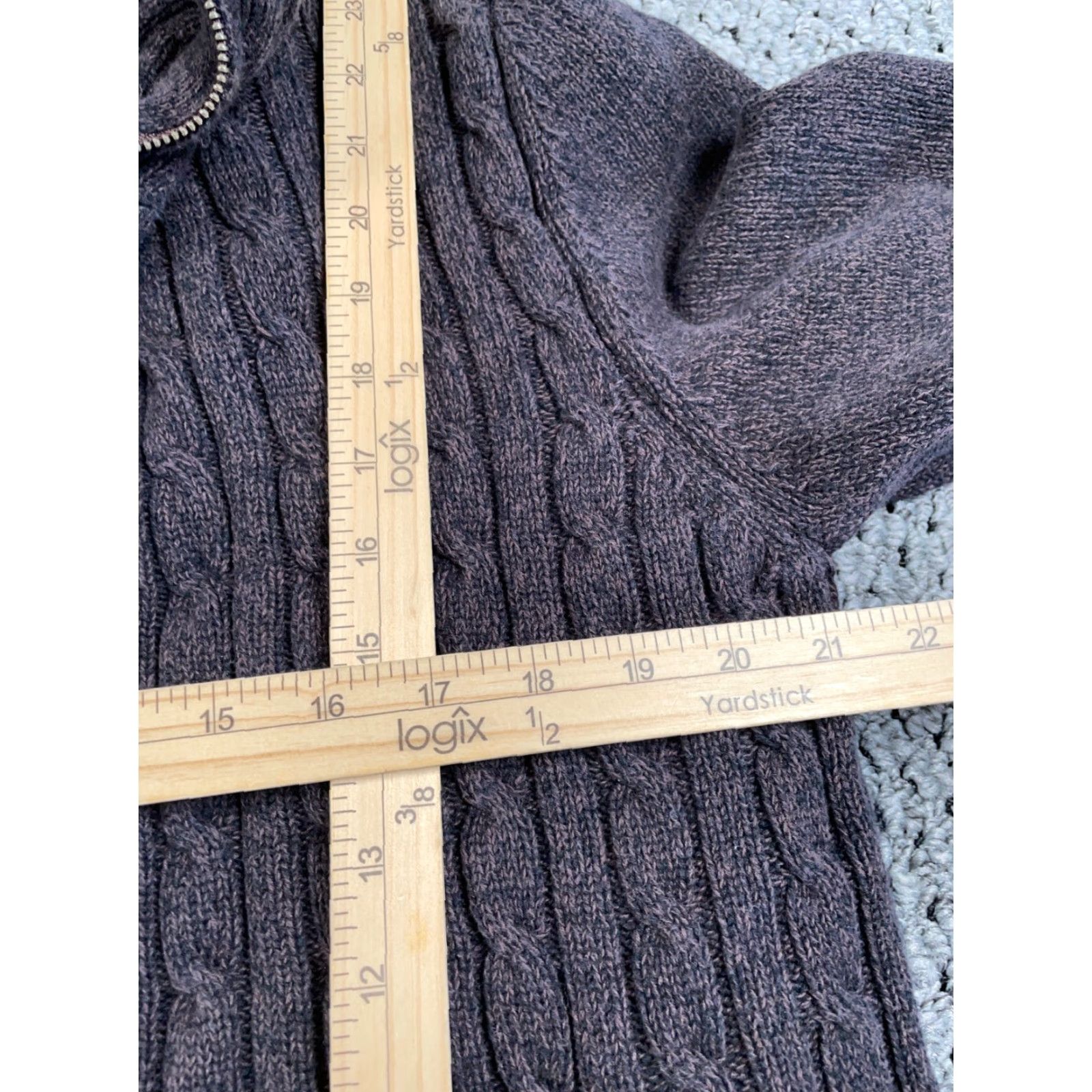 Vintage Boston Traders Sherpa Lined Zip Sweater Adult XL Brown Black Cable Knit Cotton Size US XL / EU 56 / 4 - 7 Thumbnail