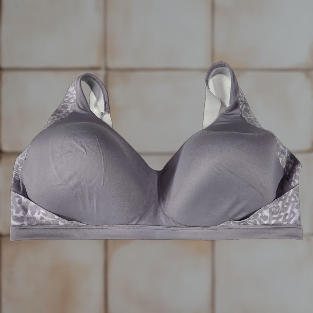Vintage Warners Women Bra XL Gray Animal Print Wireless Cheetah Lightly Lined in Grey
