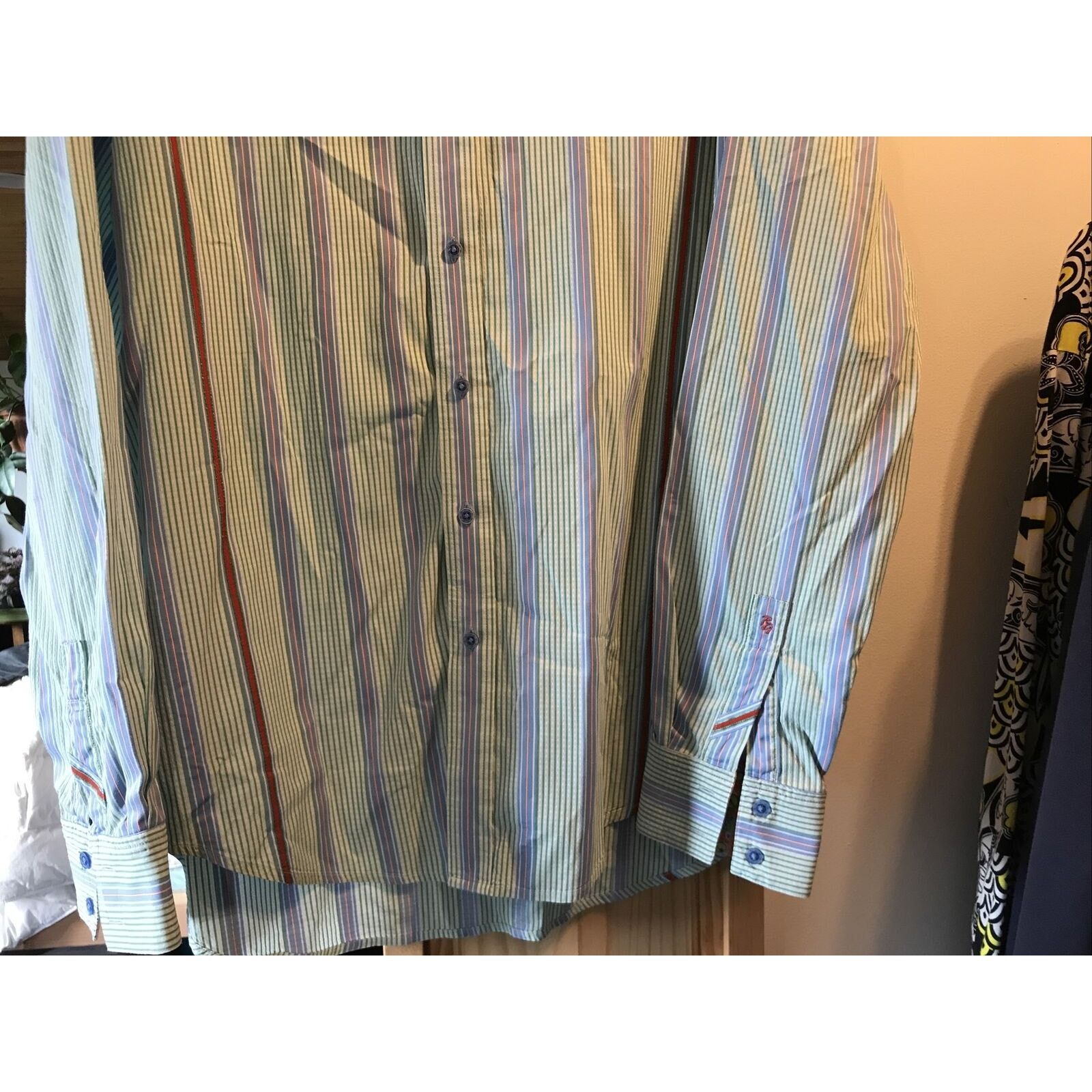Robert Graham Robert Graham Mens XL Green Striped Long Sleeve Cotton Shirt Size US XL / EU 56 / 4 - 7 Thumbnail