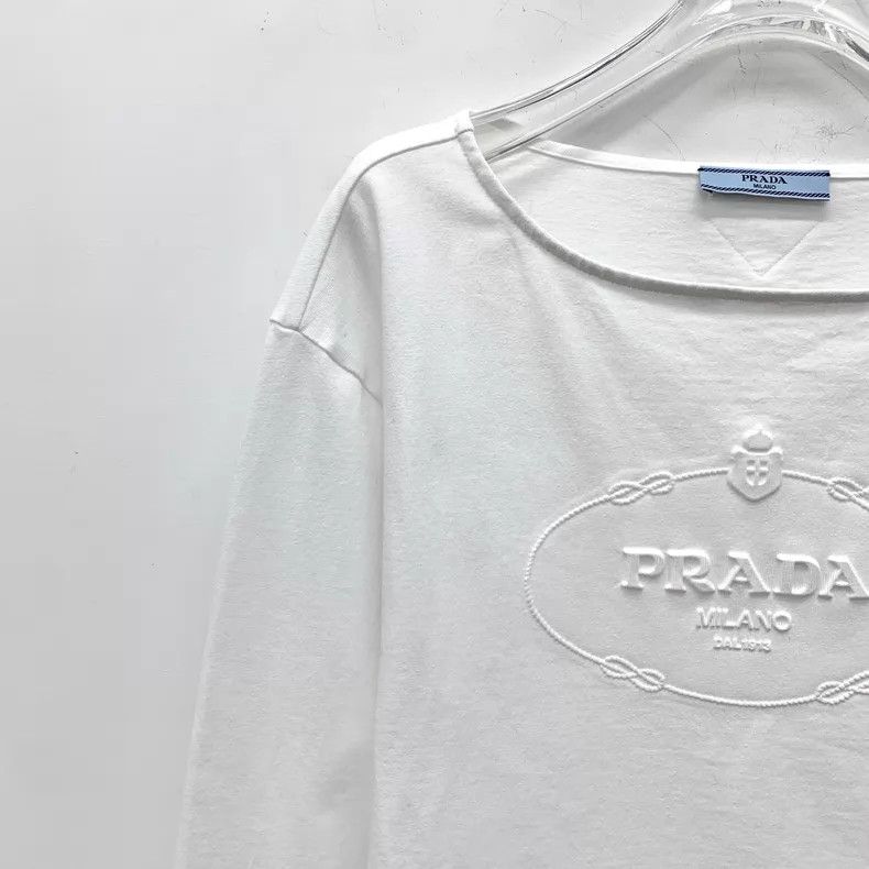 Prada Prada 23 white logo letter relief cotton round-neck long-s Size S / US 4 / IT 40 - 3 Thumbnail
