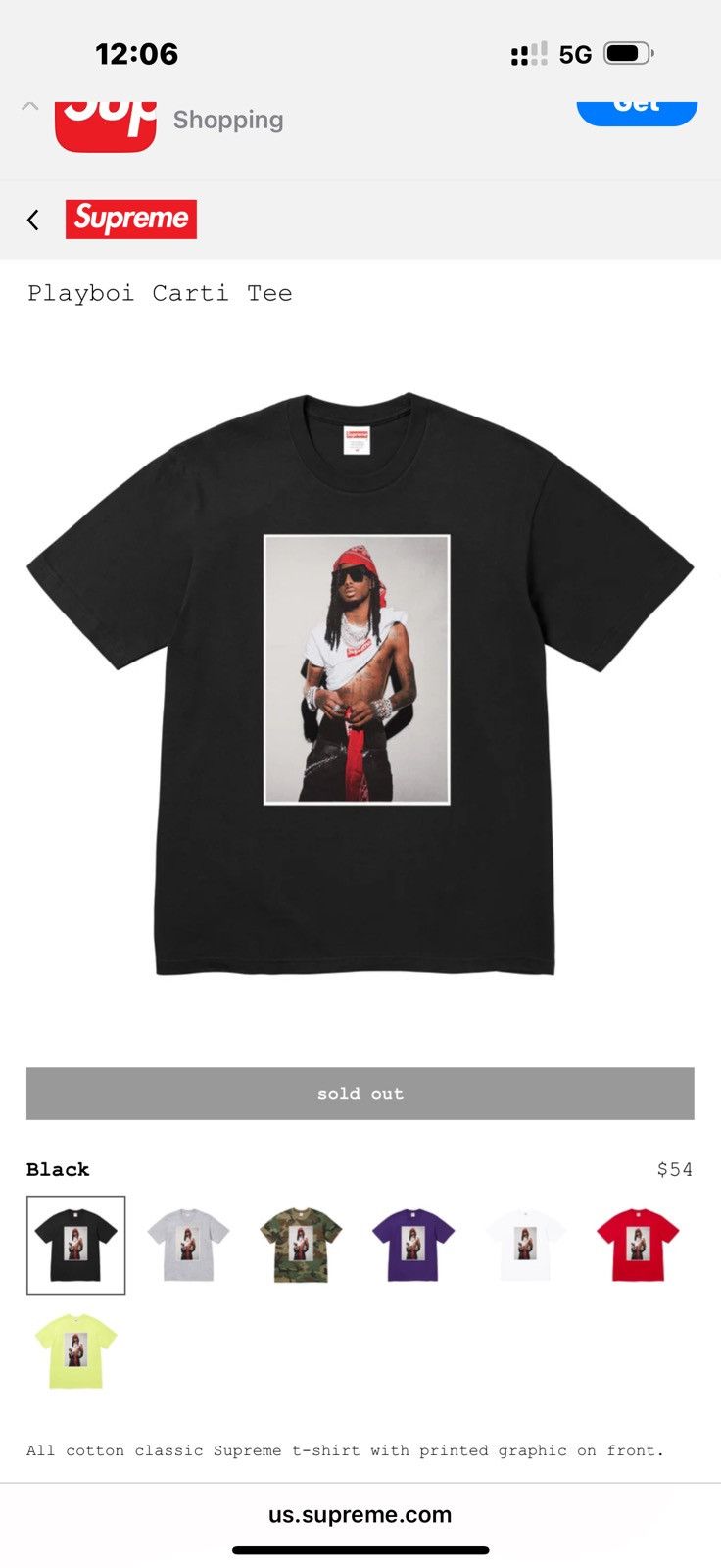 Supreme Playboi Carti Tee Black L ⑤ Supreme Playboi Carti Tee Black | Parallel