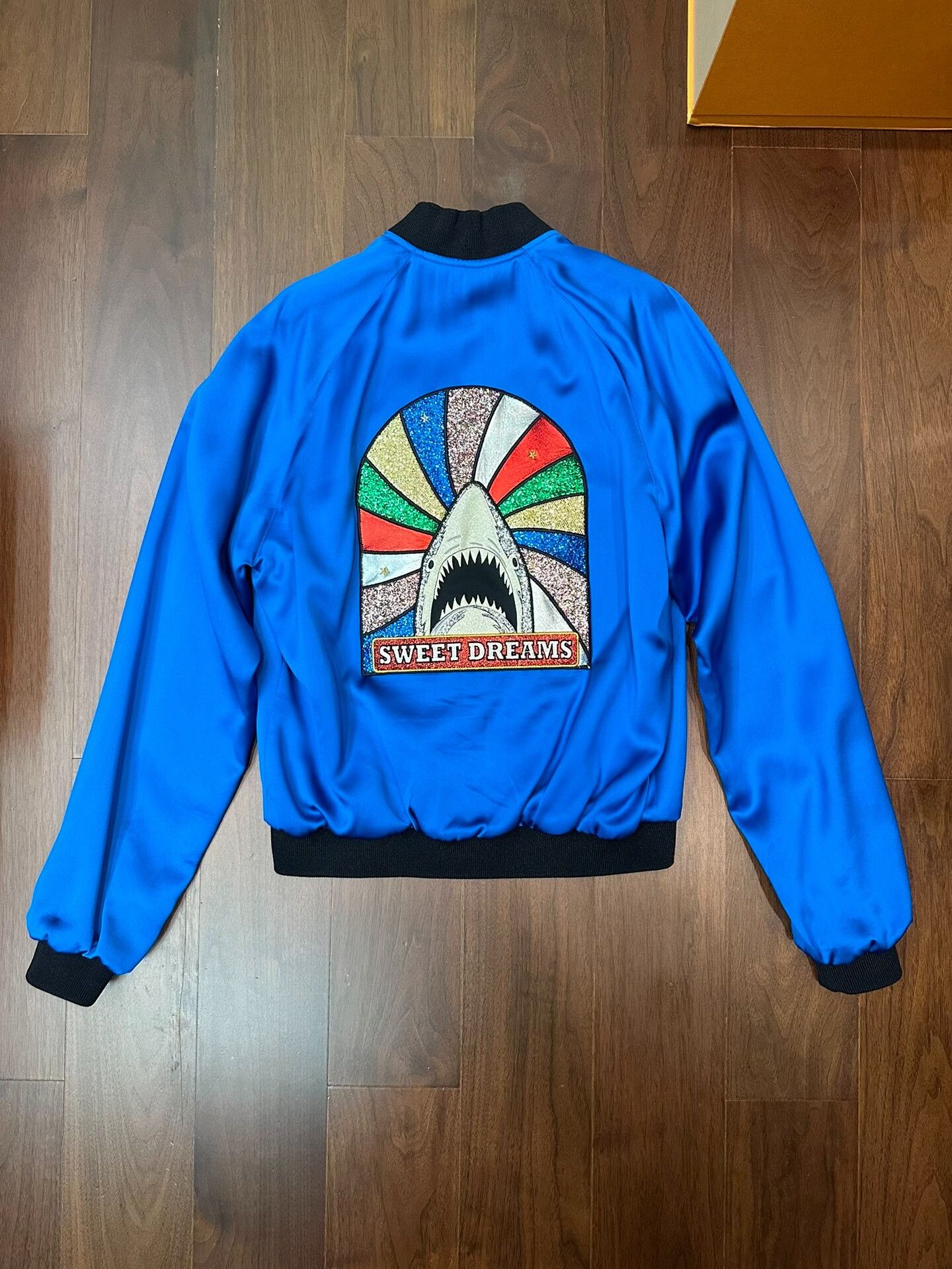 Saint Laurent Paris Saint Laurent Blue Satin Shark Bomber Jacket Size US S / EU 44-46 / 1 - 1 Thumbnail