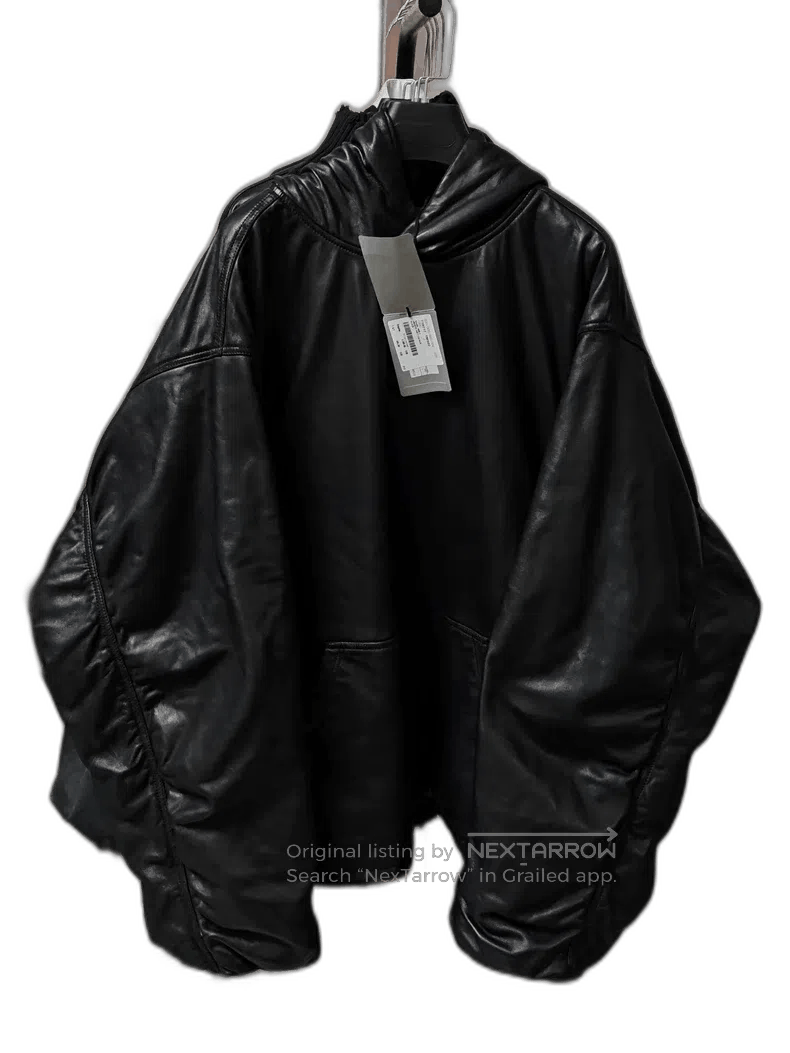 Balenciaga Black Leather Pullover Jacket.