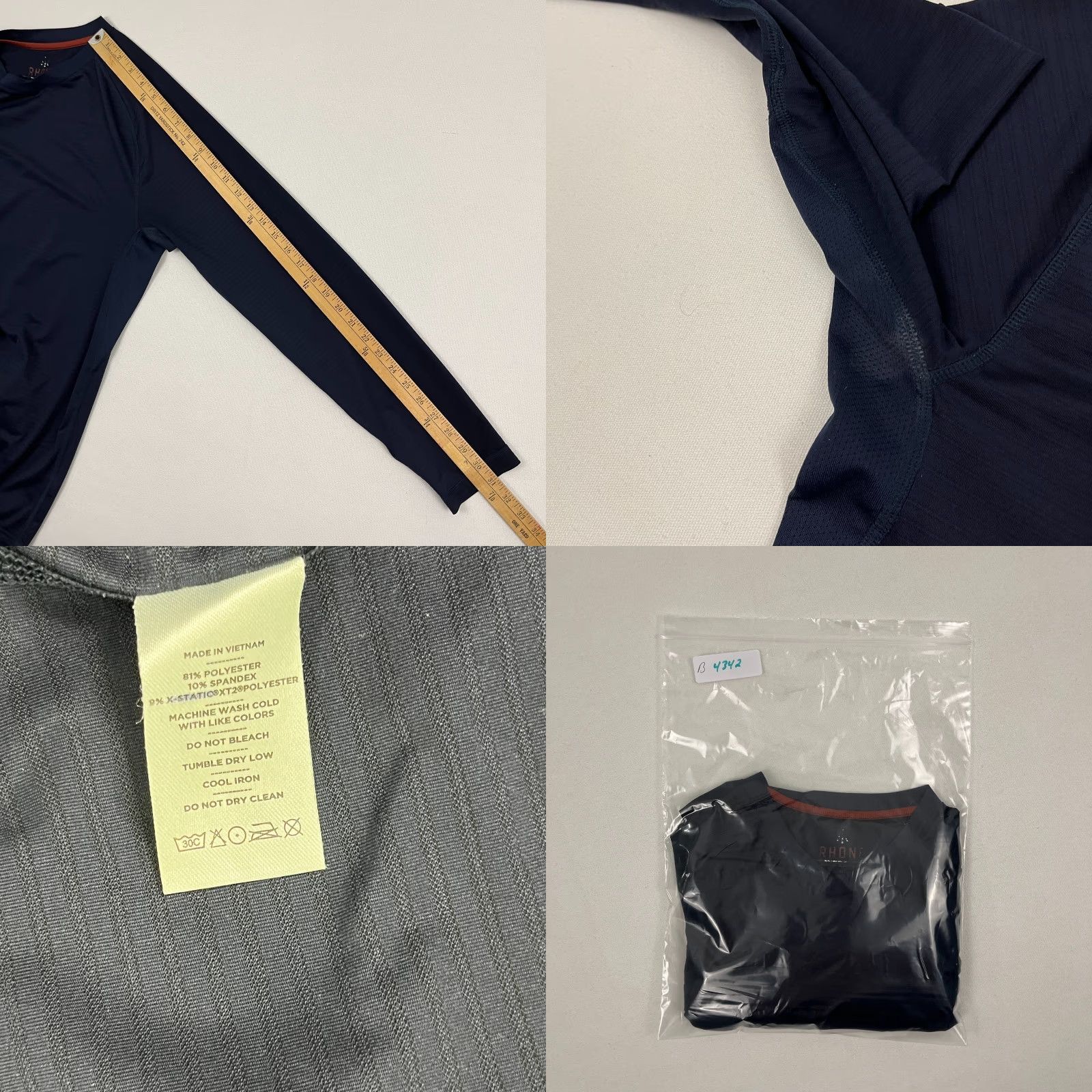 Rhone Rhone Shirt Mens M Navy Blue Active Workout Gym Run Training Long Sleeve V-Neck Size US M / EU 48-50 / 2 - 8 Thumbnail
