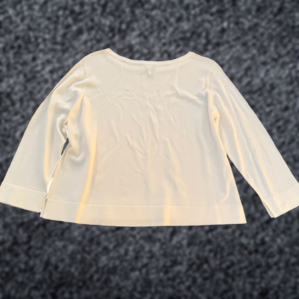 Eileen Fisher Women's Cream Stretchy Pull Over Knitted LS Top Italian Yarn Size L Sweater Pullover Knit