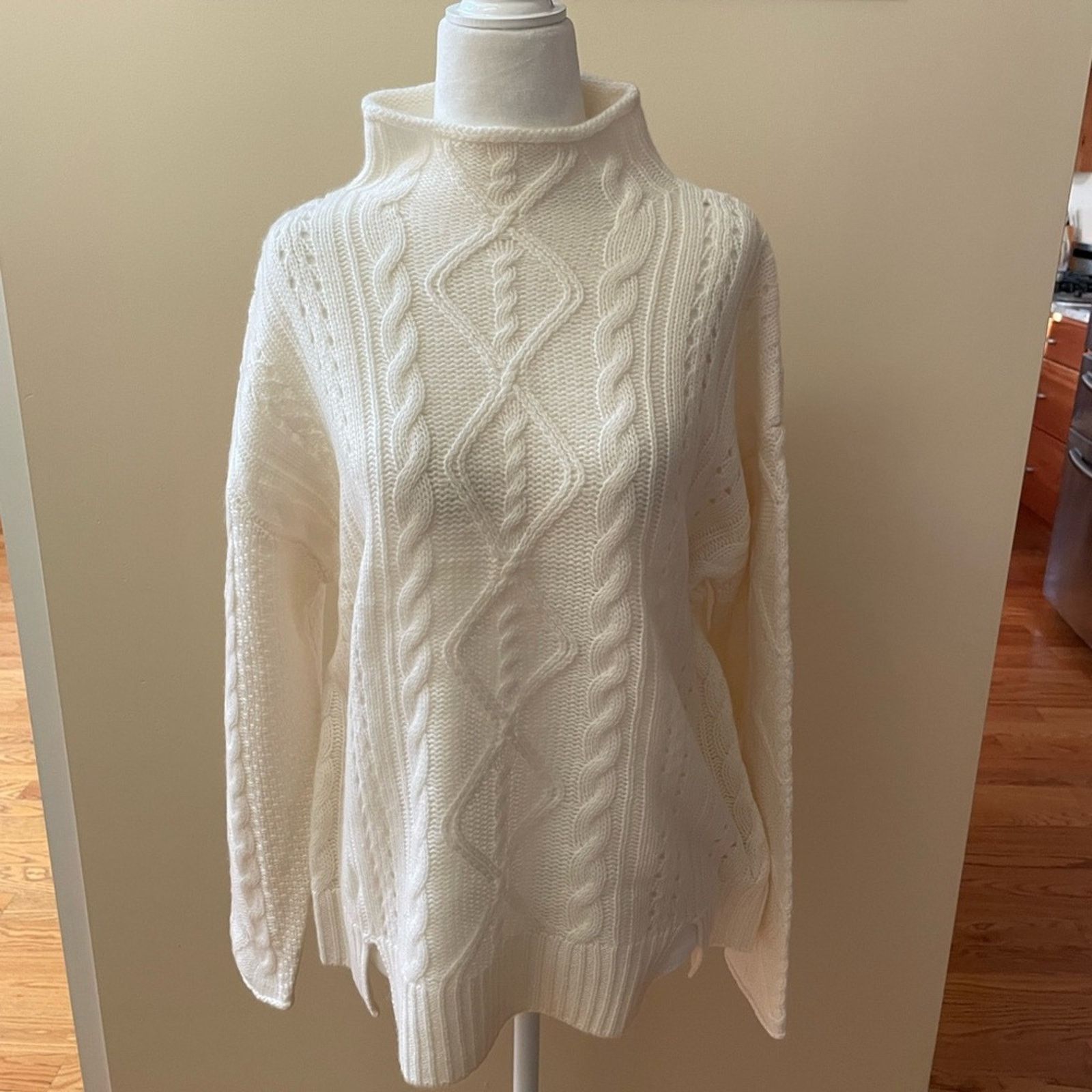 Funnel Neck Cable Knitted Cashmere Sweater from ELIE TAHARI