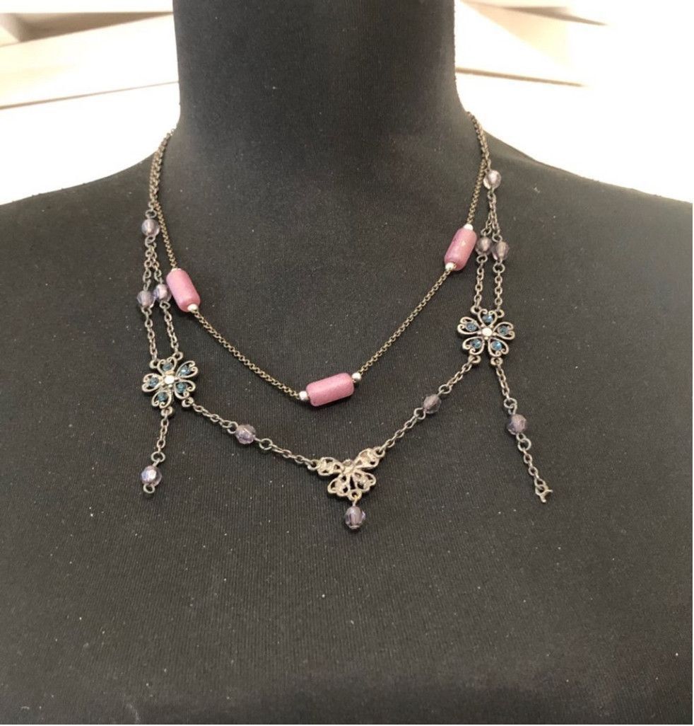 Vintage Vintage Beaded Metal Chain Strand Necklace Tie Bracelet Set Size ONE SIZE - 1 Thumbnail
