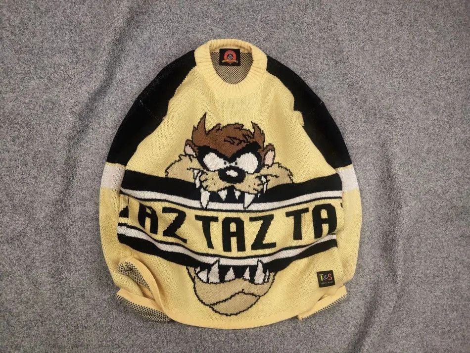 Cartoon Network Vintage 90's Looney Tunes Logo Taz Warner Bros Knit Sweater Size US L / EU 52-54 / 3 - 1 Thumbnail