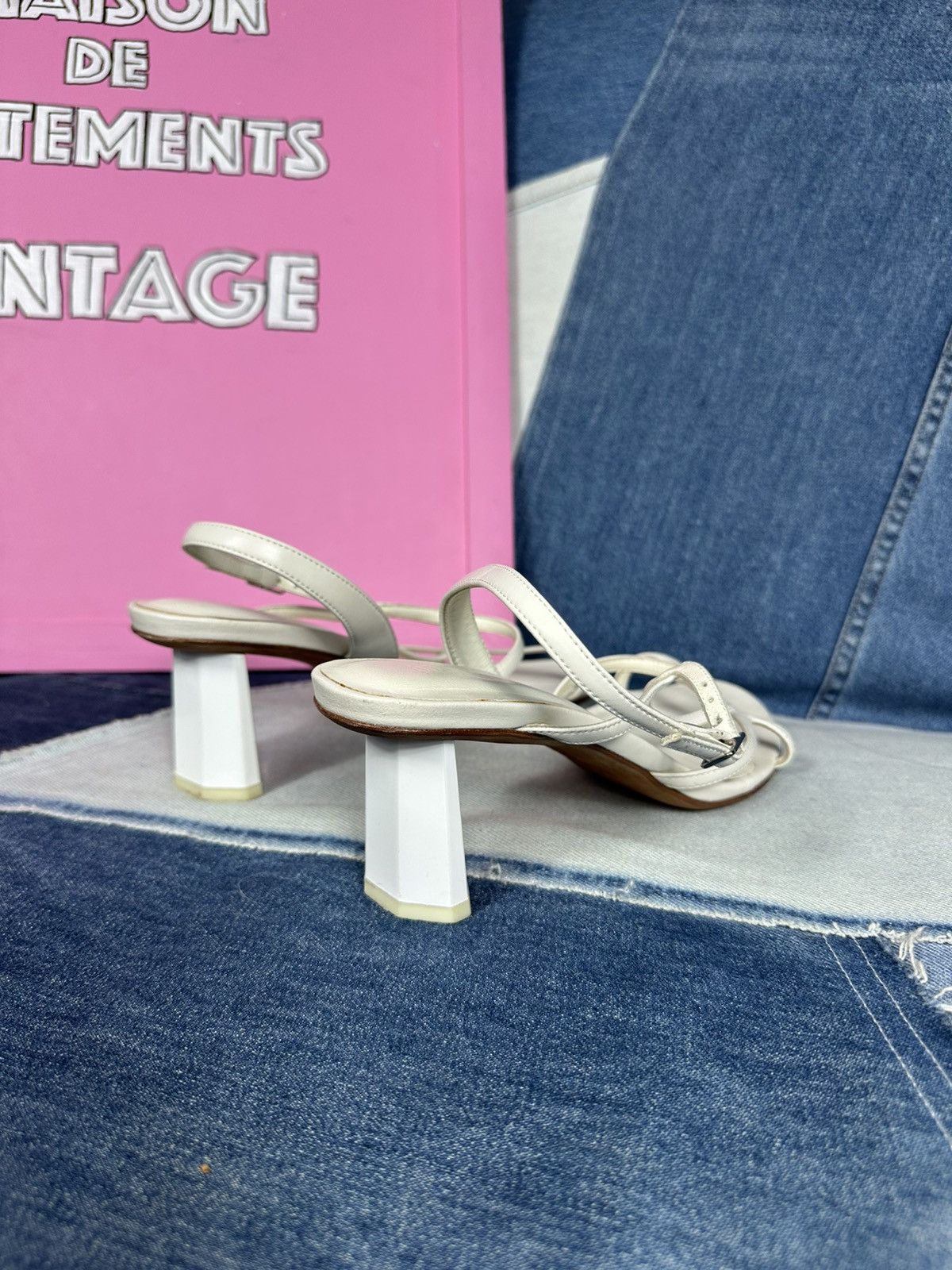 By Far By Far Handmade Heels Sandals Shoes White Thin Strap Leather Size US 8 / IT 38 - 3 Thumbnail