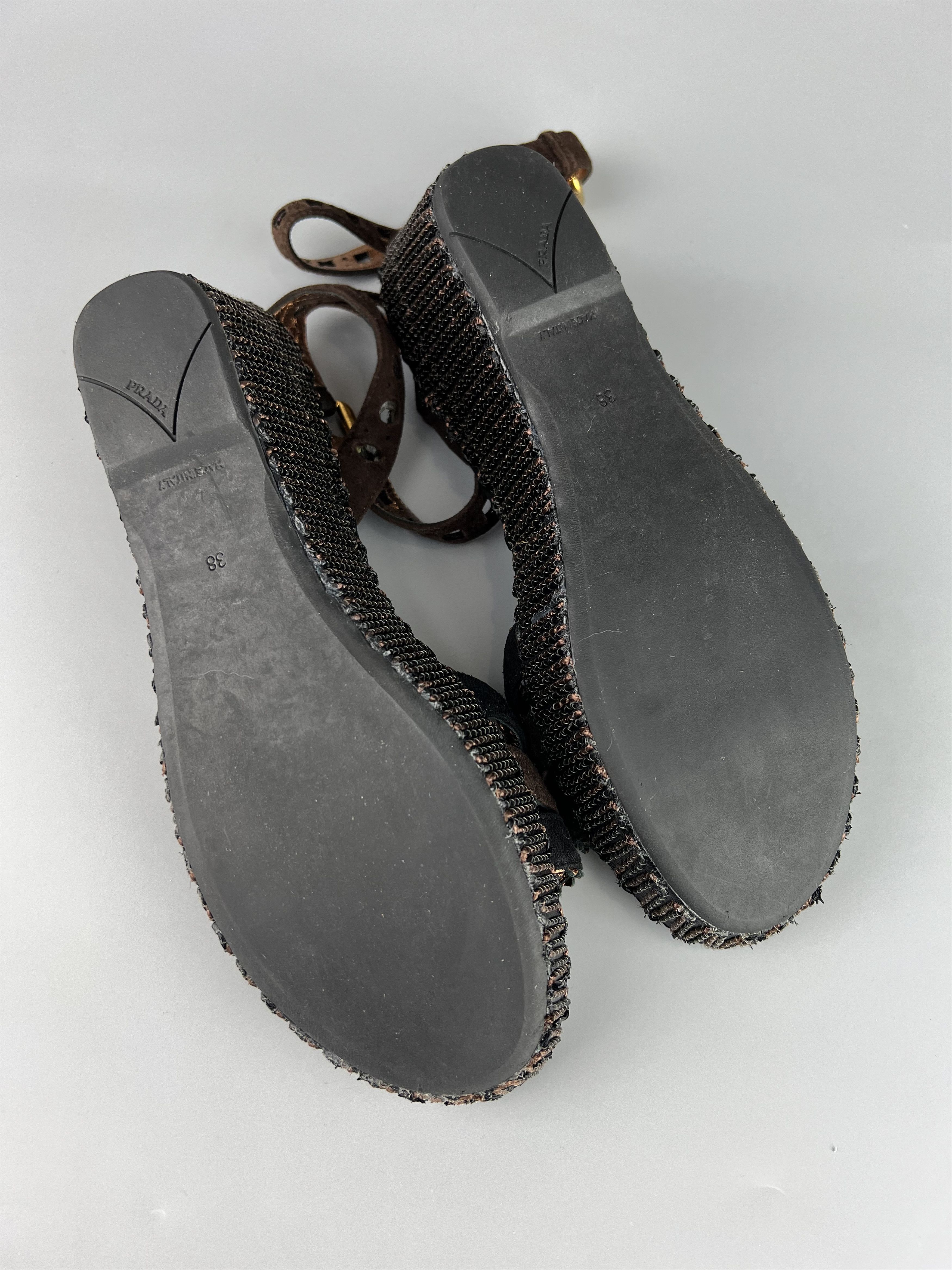 Prada Prada Women's Wedge Sandals Open Toe Ankle Straps Size 38 Size US 7 / IT 37 - 8 Thumbnail