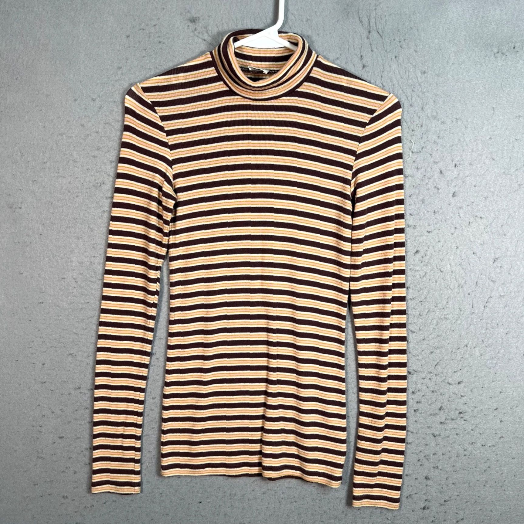 Vintage Wilfred Womens XS Striped Turtleneck Long Sleeve Top Brown Yellow Casual Knit T-Shirt Size XS / US 0-2 / IT 36-38 - 2 Thumbnail