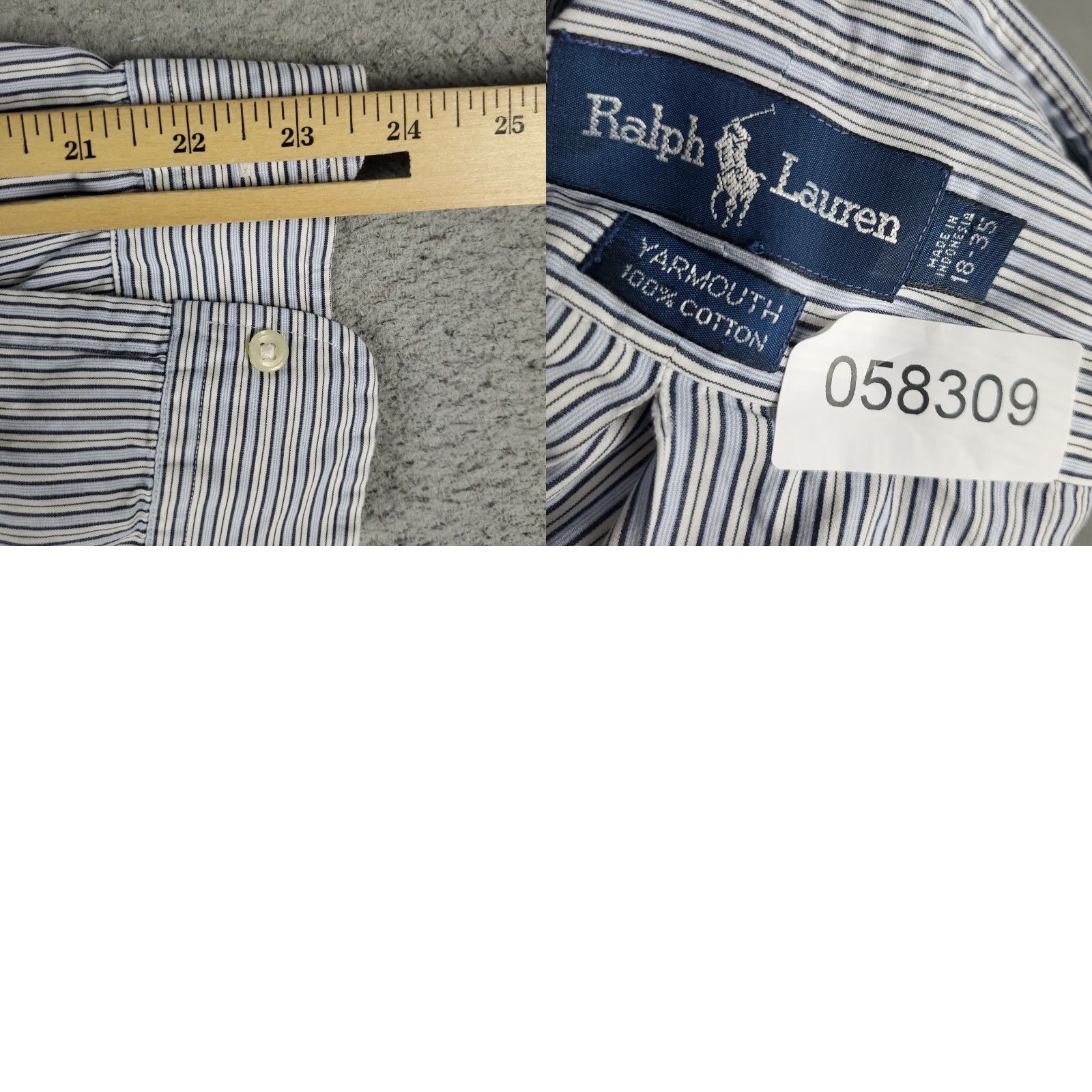 Ralph Lauren Ralph Lauren Dress Shirt Mens Size 18 Blue Striped Long Sleeve Button-Up Regular Fit Size 48R - 8 Thumbnail