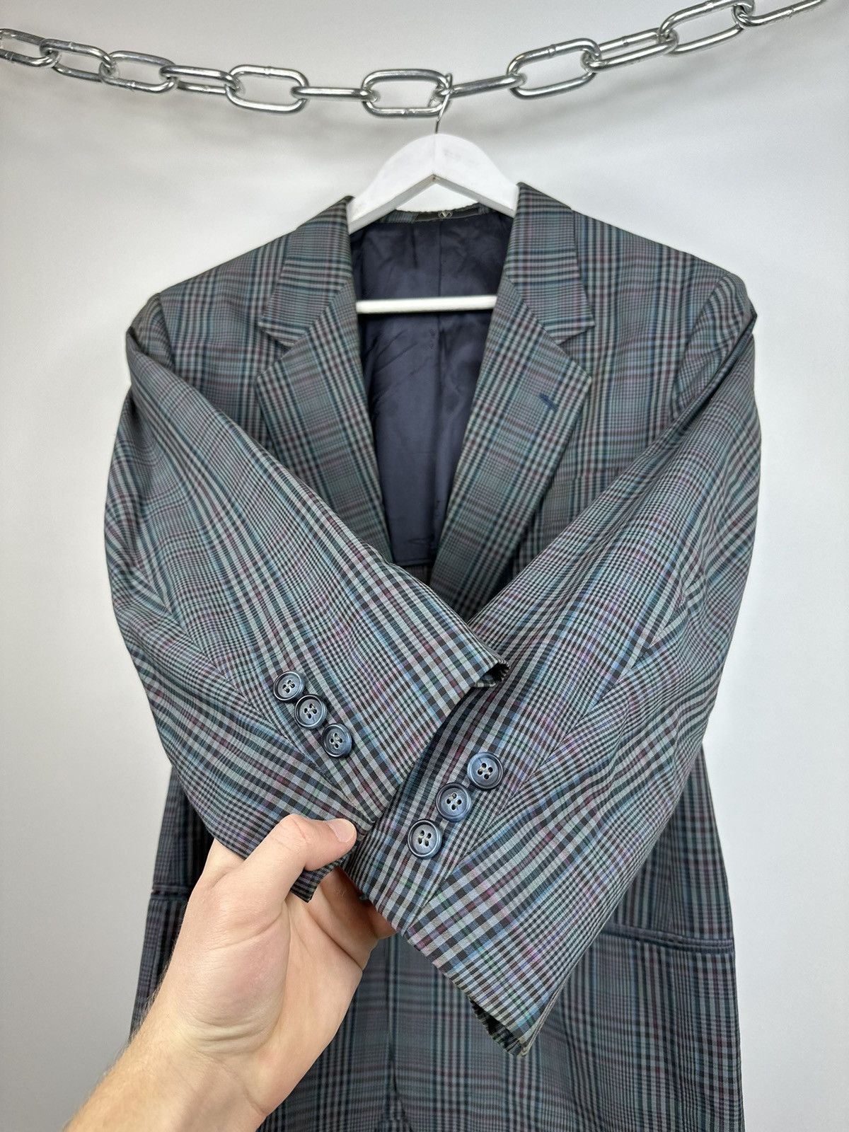 Valentino Vintage 90s Valentino Uomo Checkered Luxury Blazer Jacket Size 42R - 6 Thumbnail