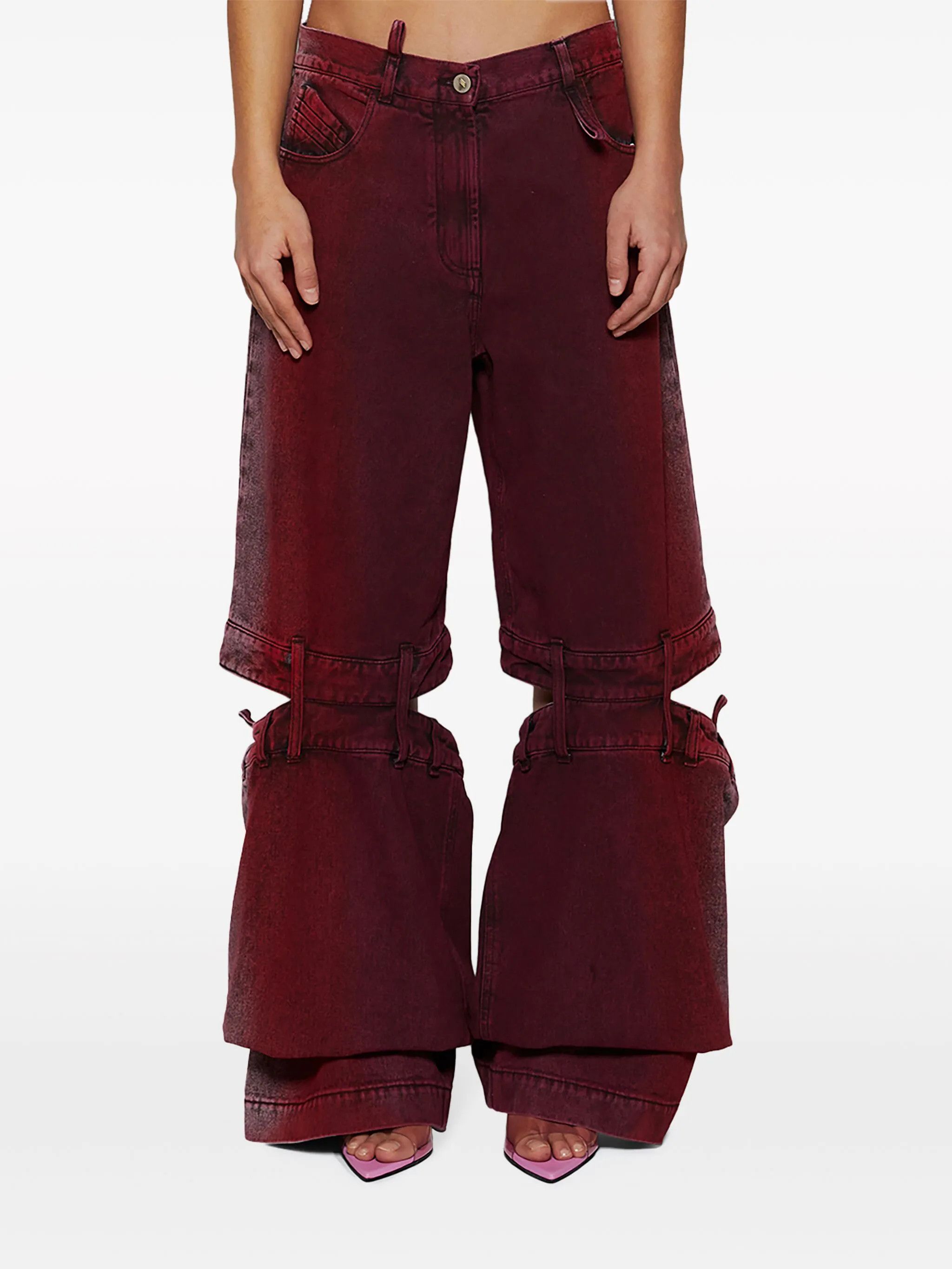 The Attico o1mle0526 Cutout Mid Rise Jeans in Red Size 27" / US 4 / IT 40 - 3 Thumbnail